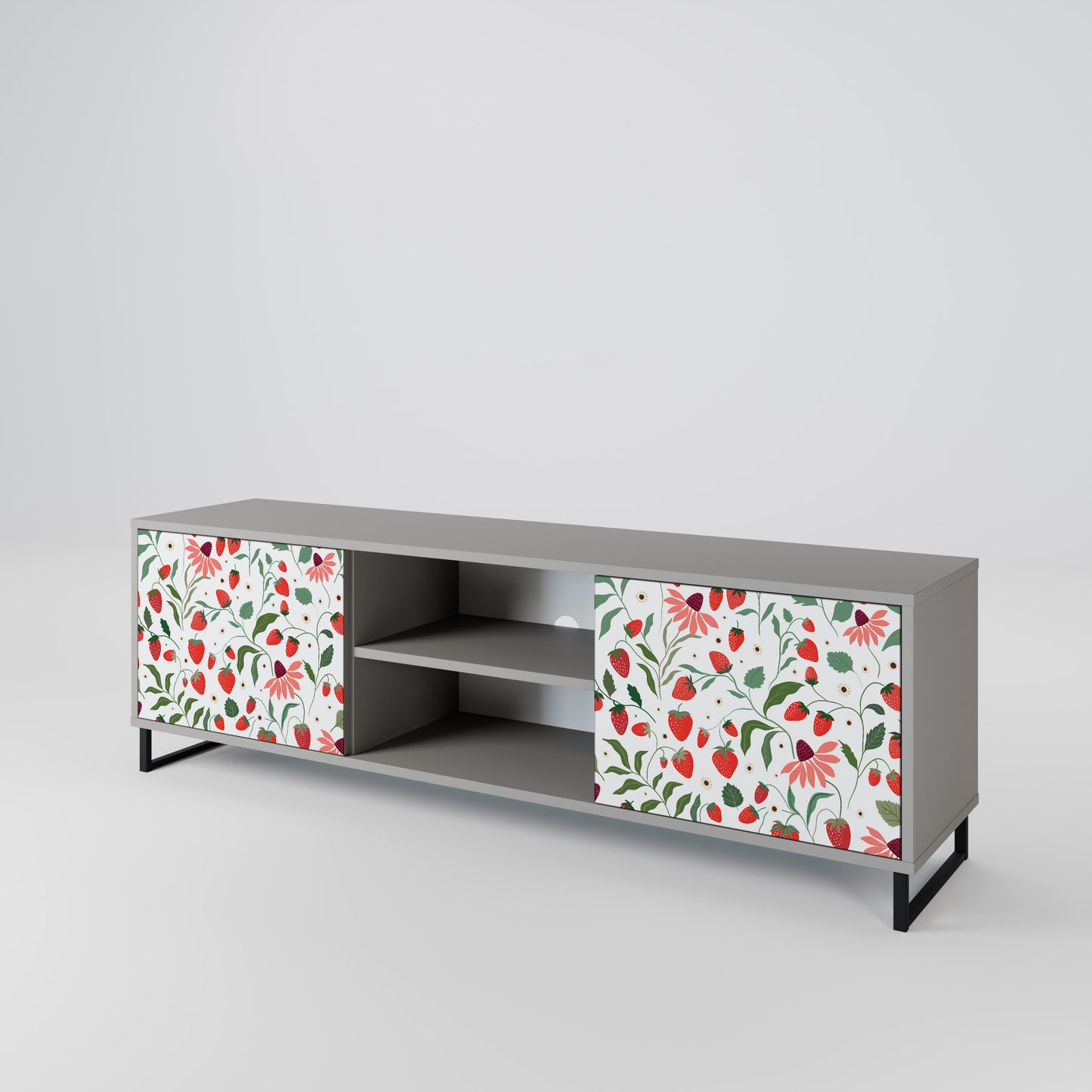 BLOMMOR OCH JORDGUBBAR 2-dörrars TV-bänk i grå finish