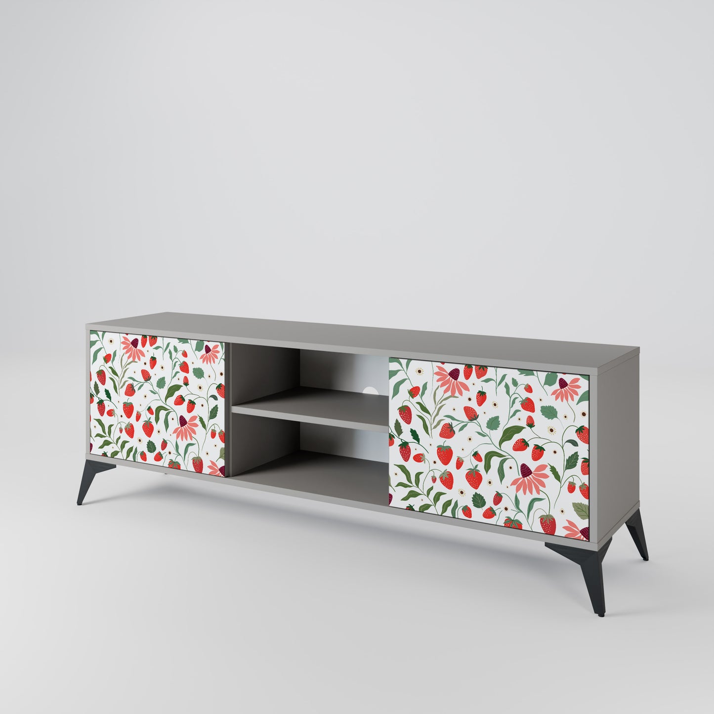 BLOMMOR OCH JORDGUBBAR 2-dörrars TV-bänk i grå finish
