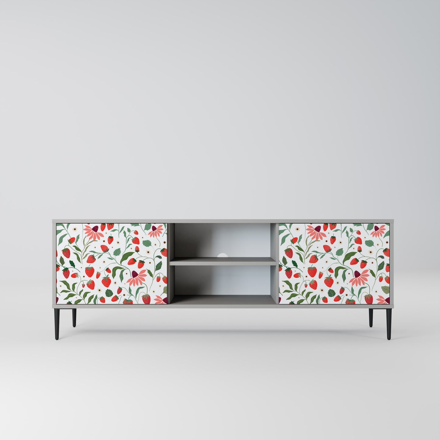 BLOMMOR OCH JORDGUBBAR 2-dörrars TV-bänk i grå finish