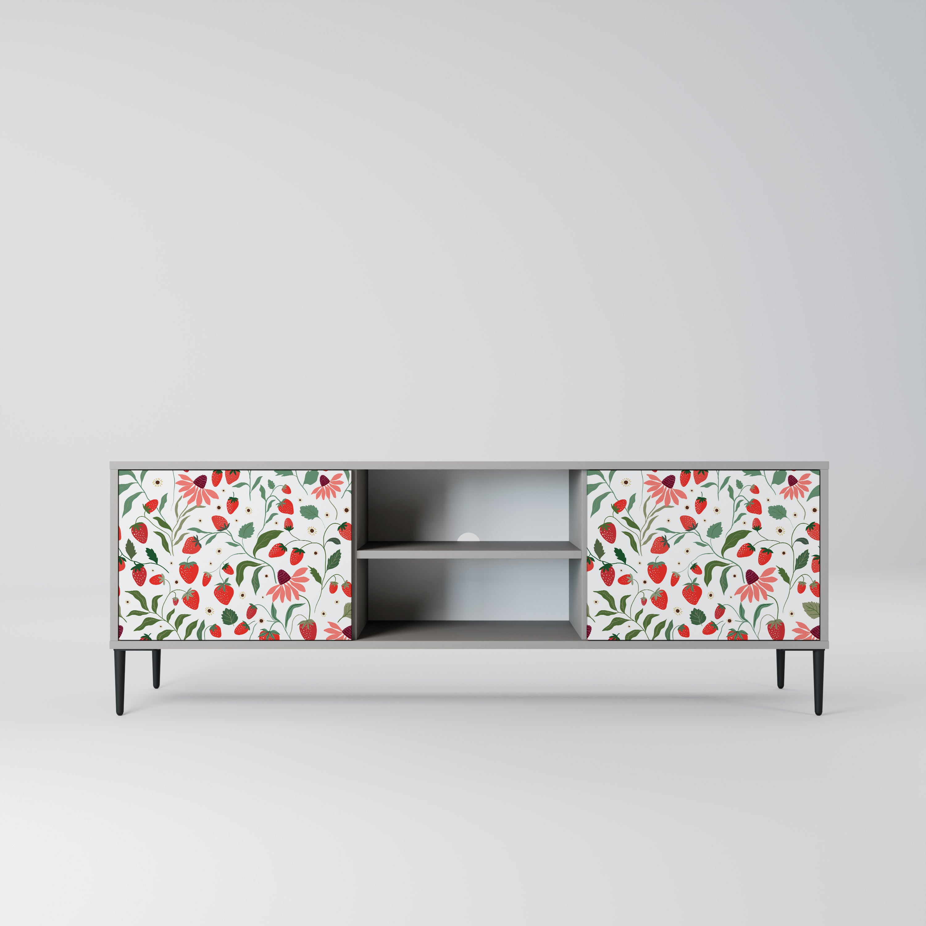 BLOMMOR OCH JORDGUBBAR 2-dörrars TV-bänk i grå finish