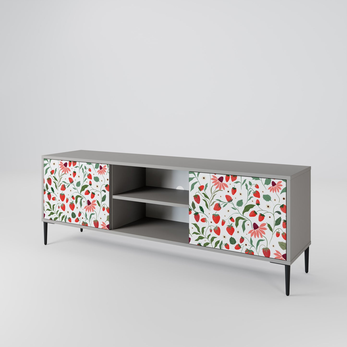 BLOMMOR OCH JORDGUBBAR 2-dörrars TV-bänk i grå finish