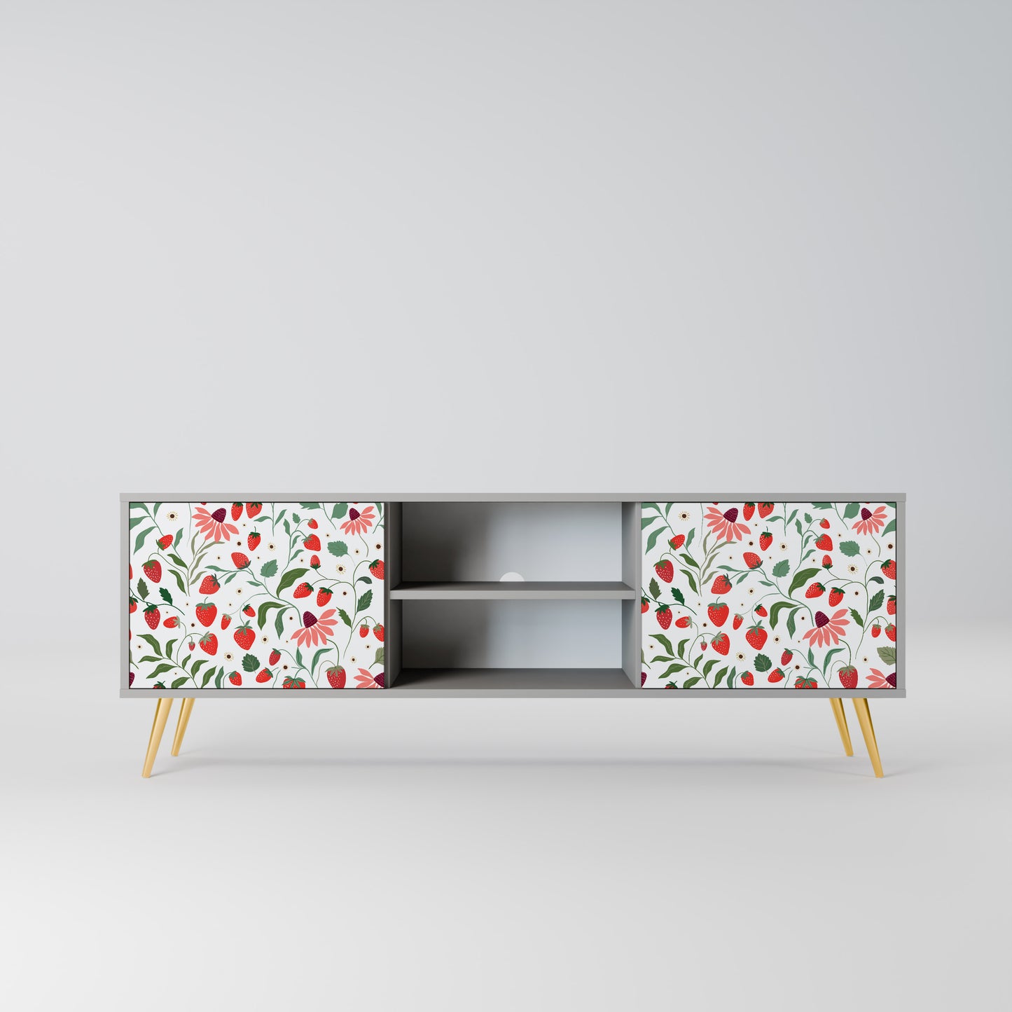 BLOMMOR OCH JORDGUBBAR 2-dörrars TV-bänk i grå finish