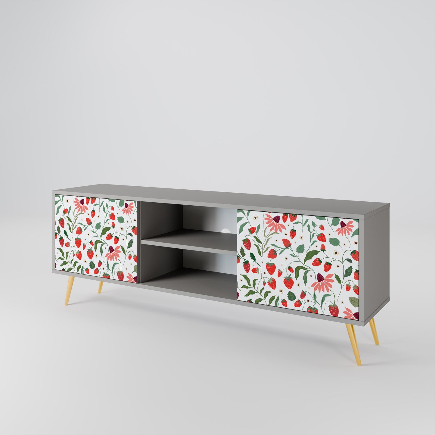 BLOMMOR OCH JORDGUBBAR 2-dörrars TV-bänk i grå finish