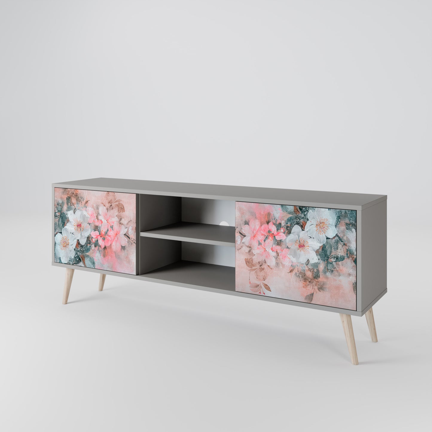 CHERRY BLOSSOM 2-dörrars TV-bänk i grå finish