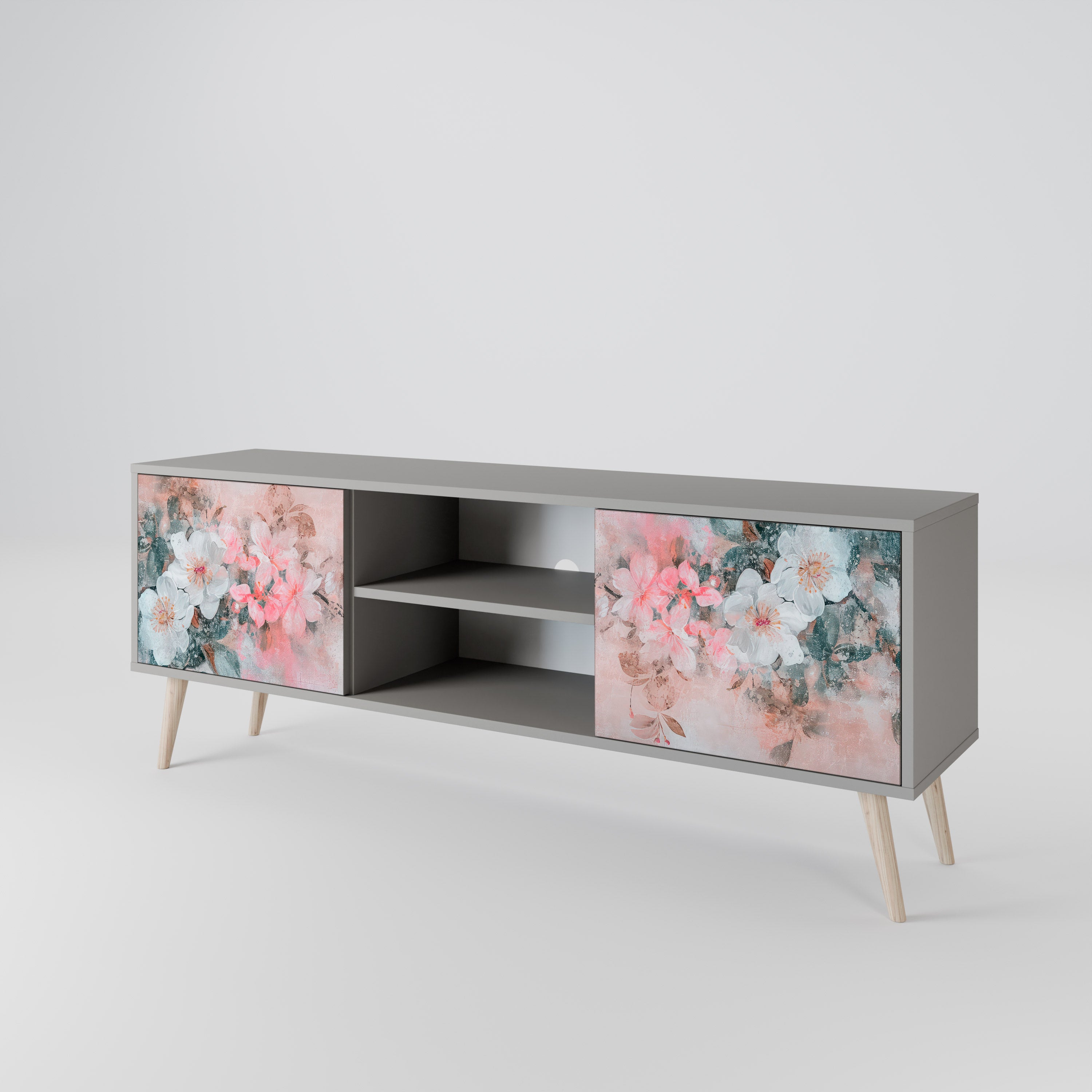 CHERRY BLOSSOM 2-dörrars TV-bänk i grå finish