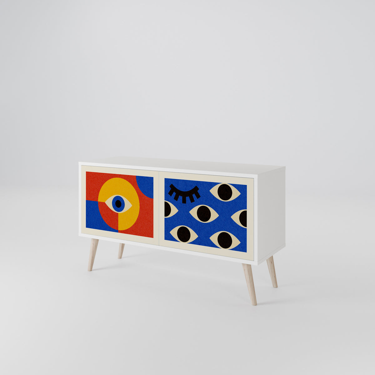 GEOMETRIC EYES Kompakt TV-bänk med 2 dörrar