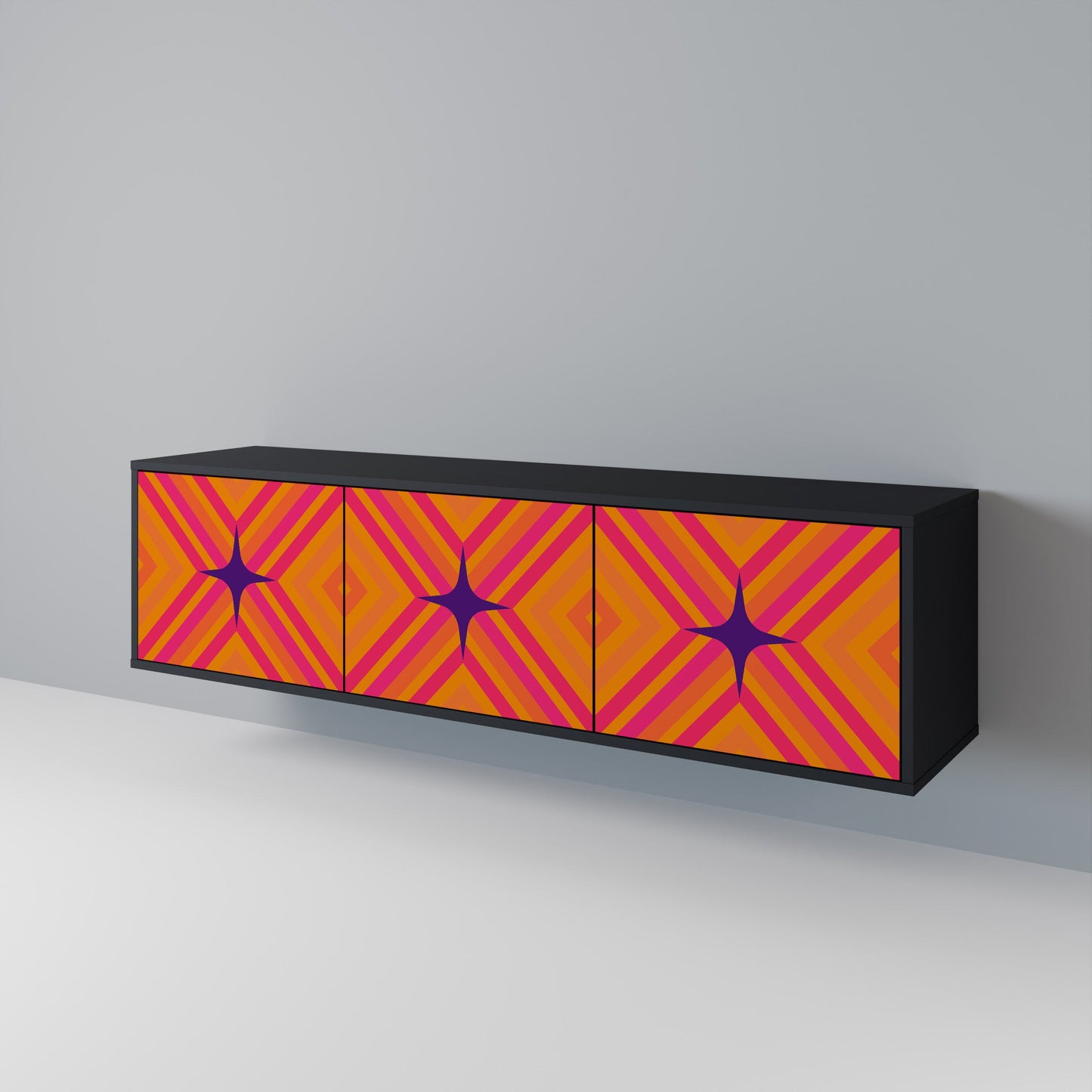 GEOMETRIC BRILLIANCE 3-dörrars TV-bänk i svart finish
