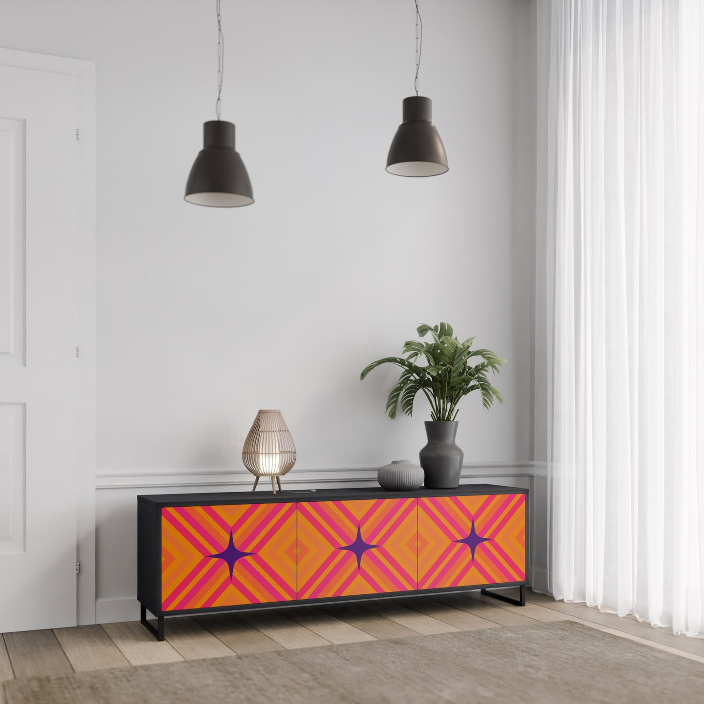 GEOMETRIC BRILLIANCE 3-dörrars TV-bänk i svart finish