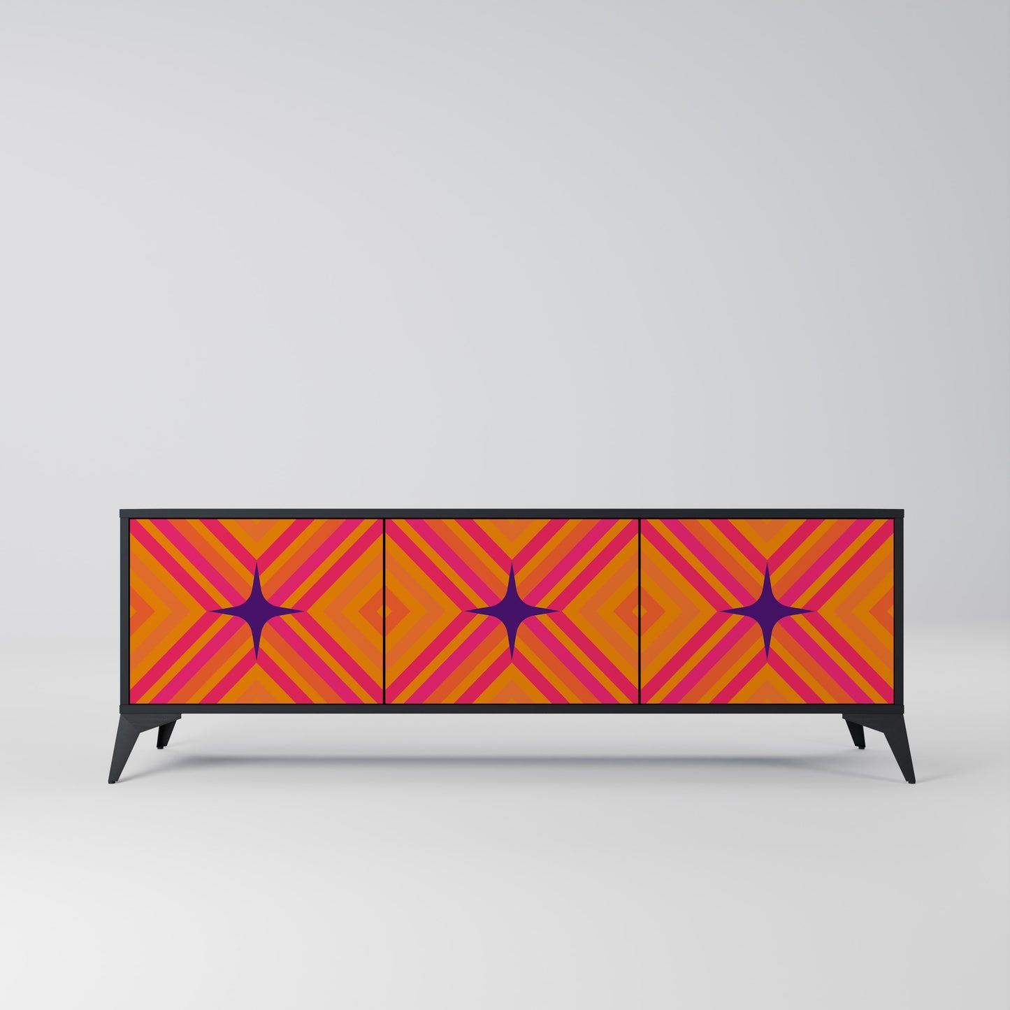 GEOMETRIC BRILLIANCE 3-dörrars TV-bänk i svart finish