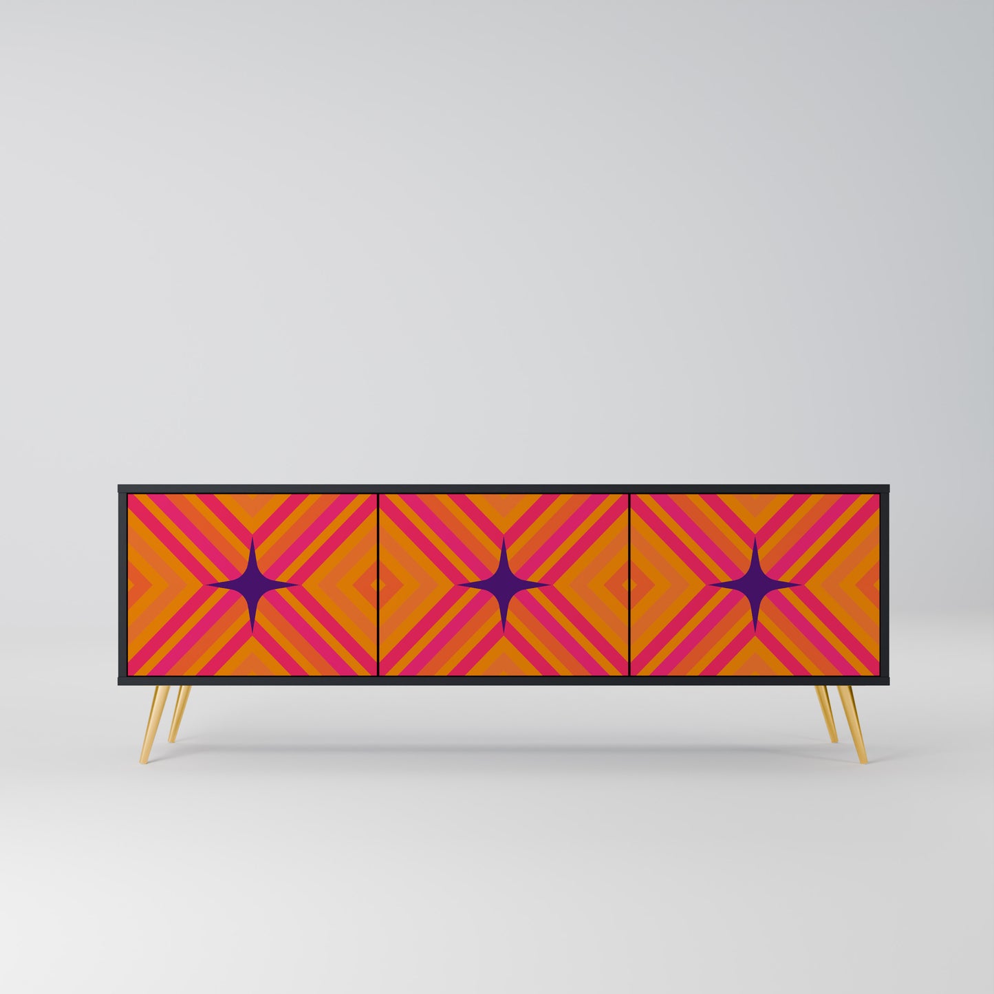 GEOMETRIC BRILLIANCE 3-dörrars TV-bänk i svart finish