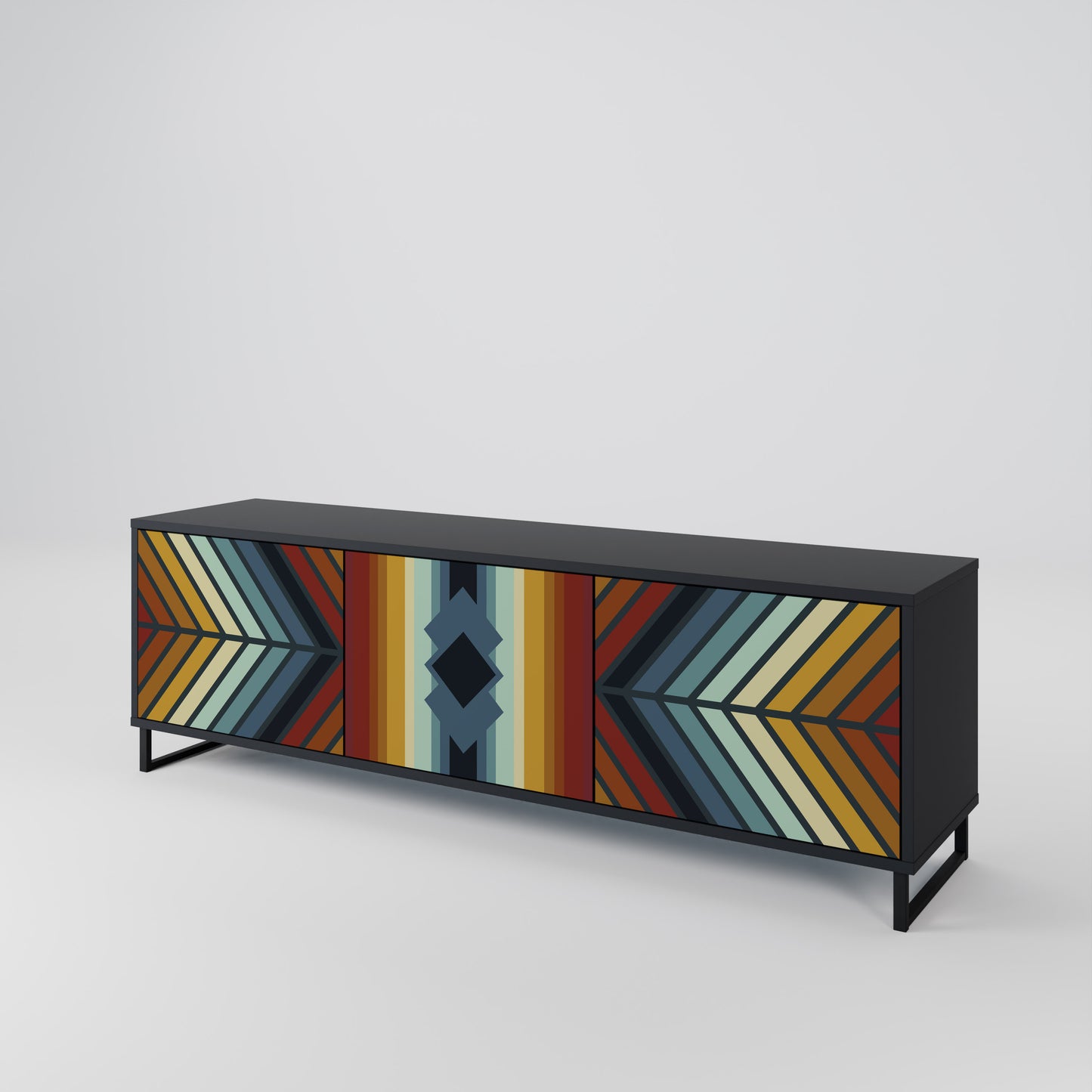 INDIGENOUS ZIGZAG 3-dörrars TV-bänk i svart finish