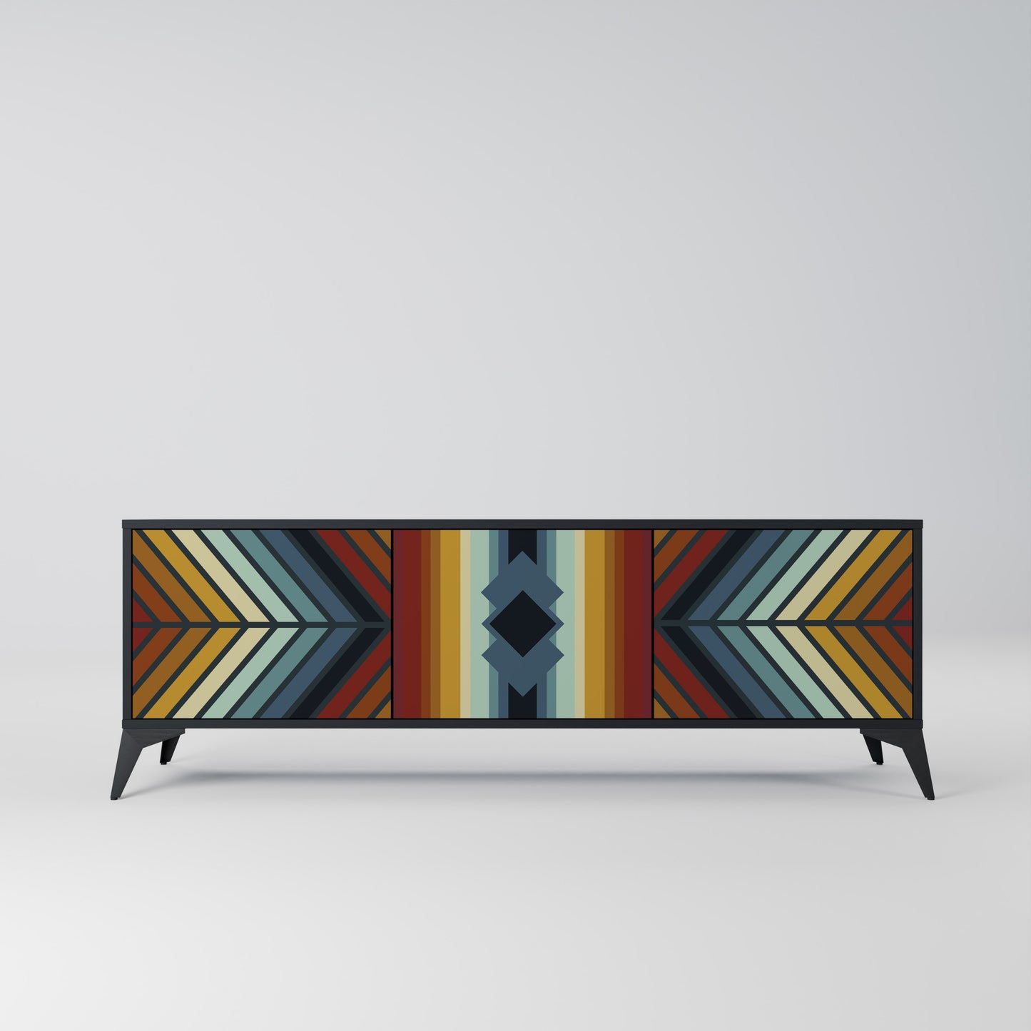 INDIGENOUS ZIGZAG 3-dörrars TV-bänk i svart finish