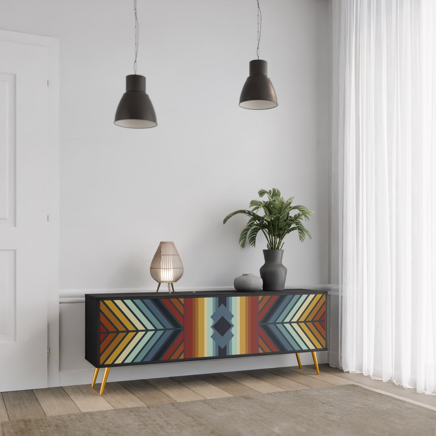INDIGENOUS ZIGZAG 3-dörrars TV-bänk i svart finish