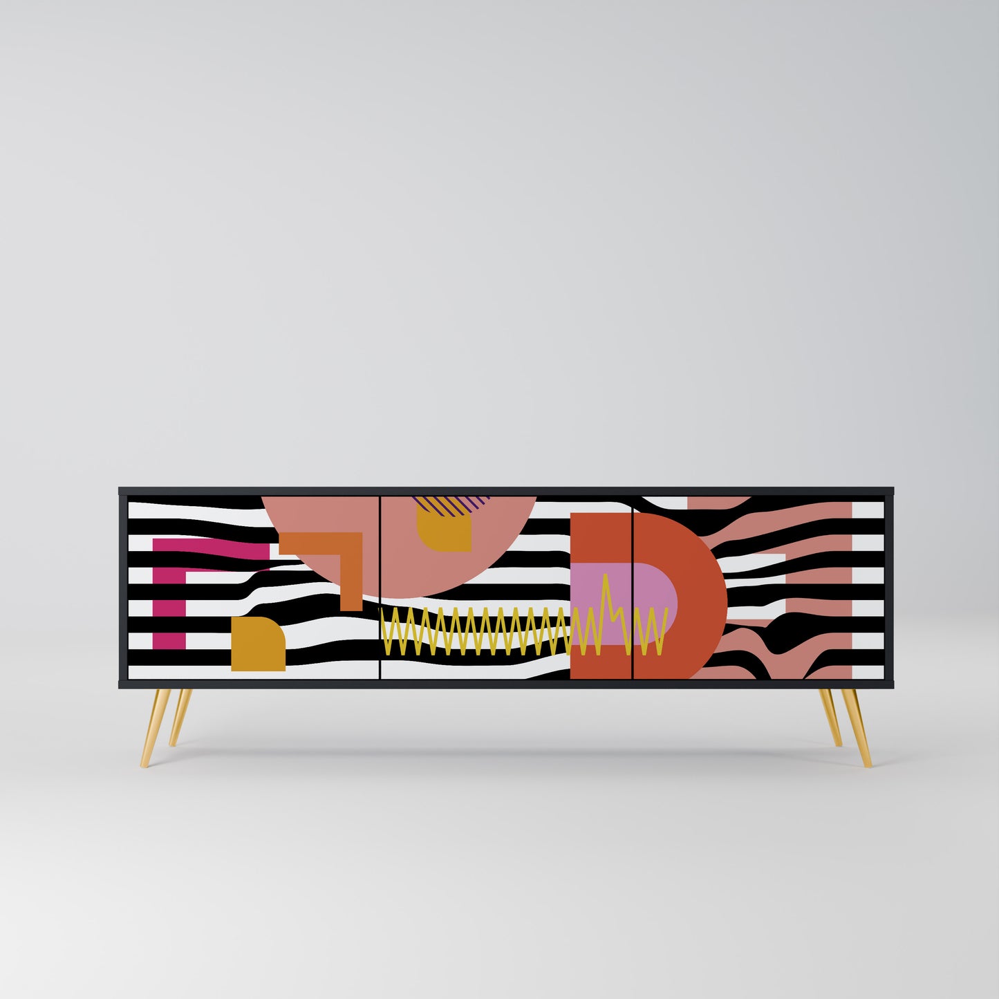 CHROMATIC ABSTRACT 3-Door TV Stand in Black Finish