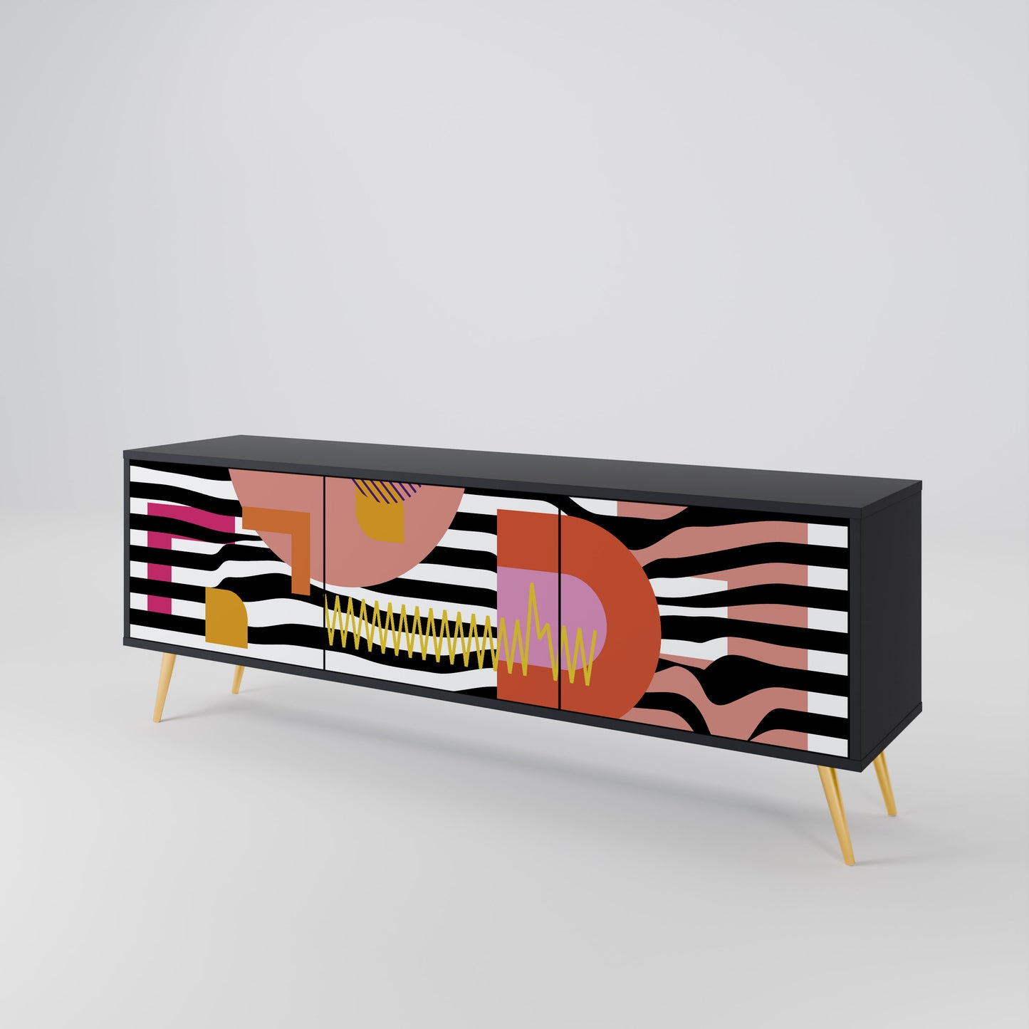 CHROMATIC ABSTRACT 3-Door TV Stand in Black Finish