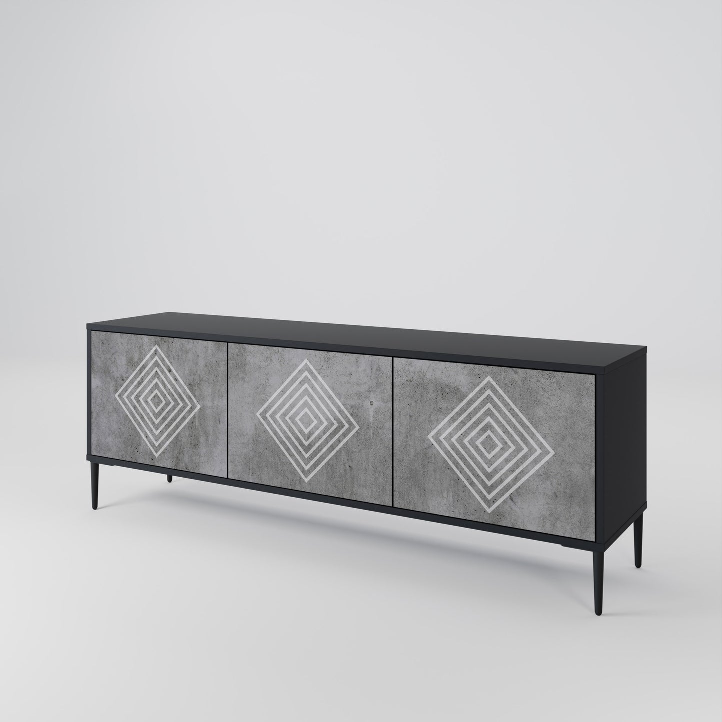 POLYGONAL ARTISTRY 3-dörrars TV-bänk i svart finish
