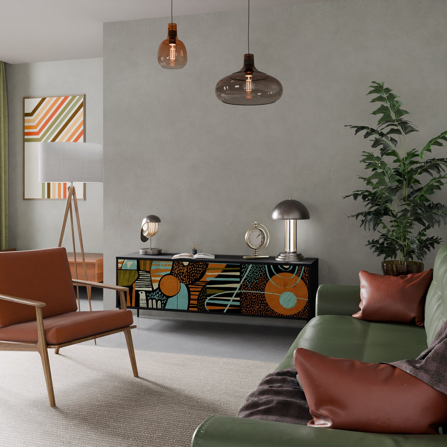 GEODE GLIMMER 3-dörrars TV-bänk i svart finish