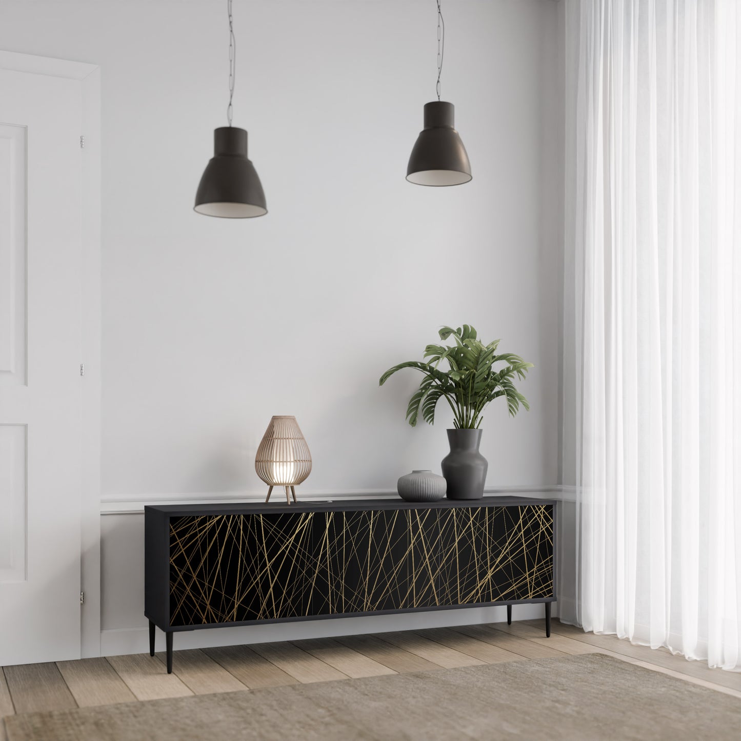 BRIGHT MESH 3-dörrars TV-bänk i svart finish