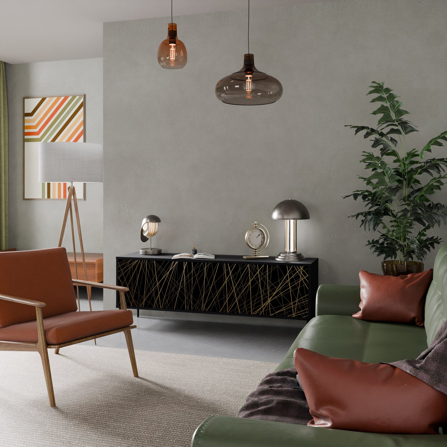 BRIGHT MESH 3-dörrars TV-bänk i svart finish