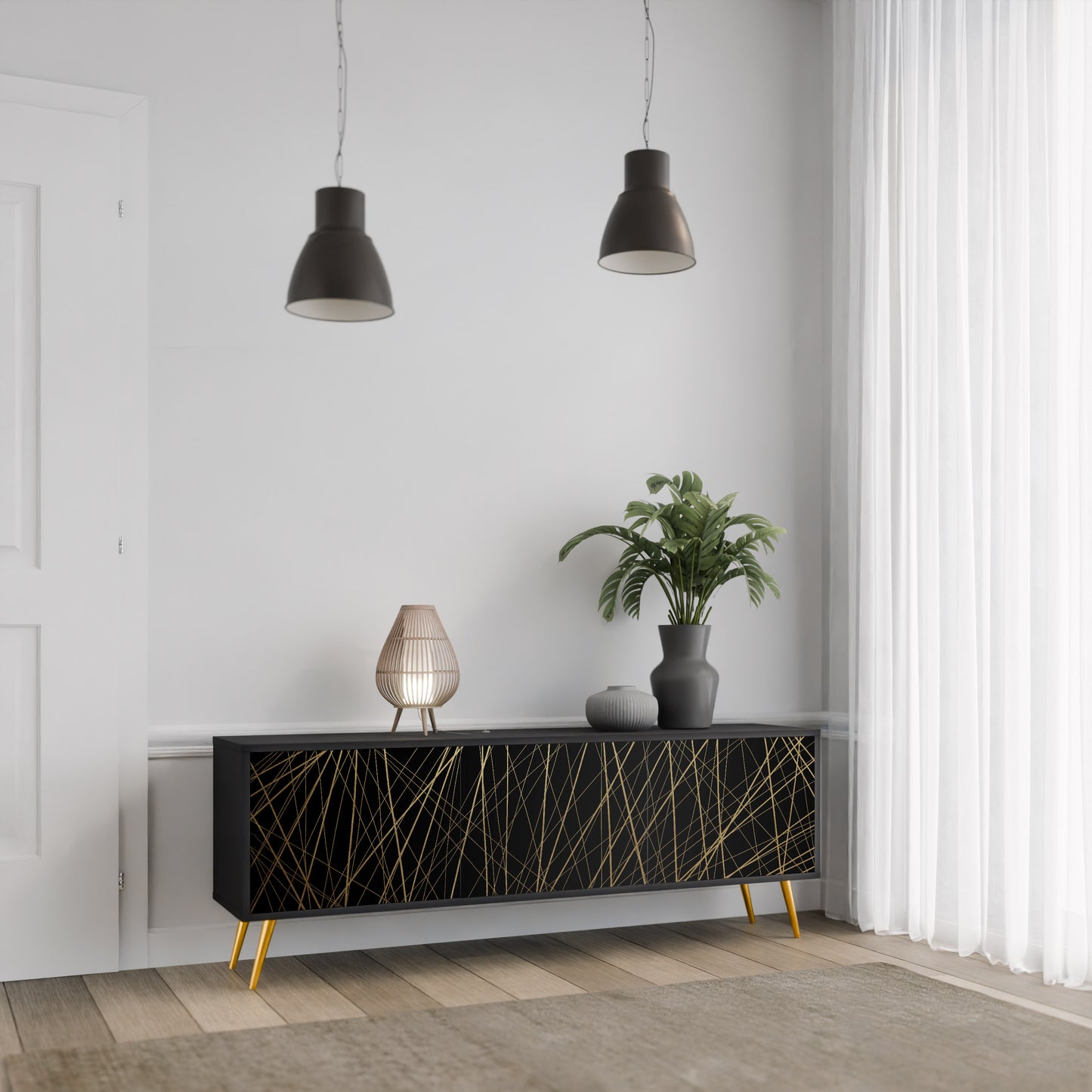 BRIGHT MESH 3-dörrars TV-bänk i svart finish