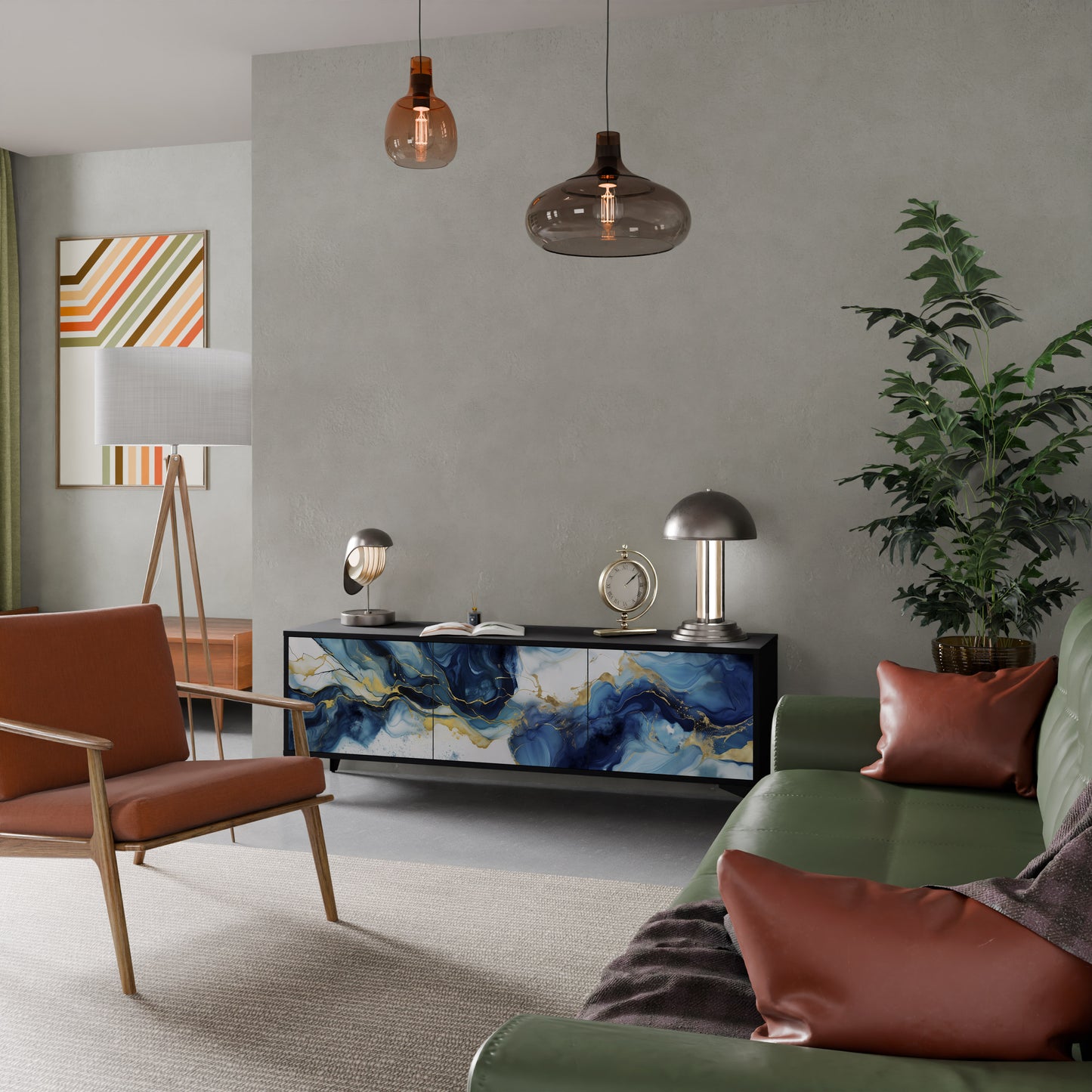 INKY MARBLE 3-dörrars TV-bänk i svart finish