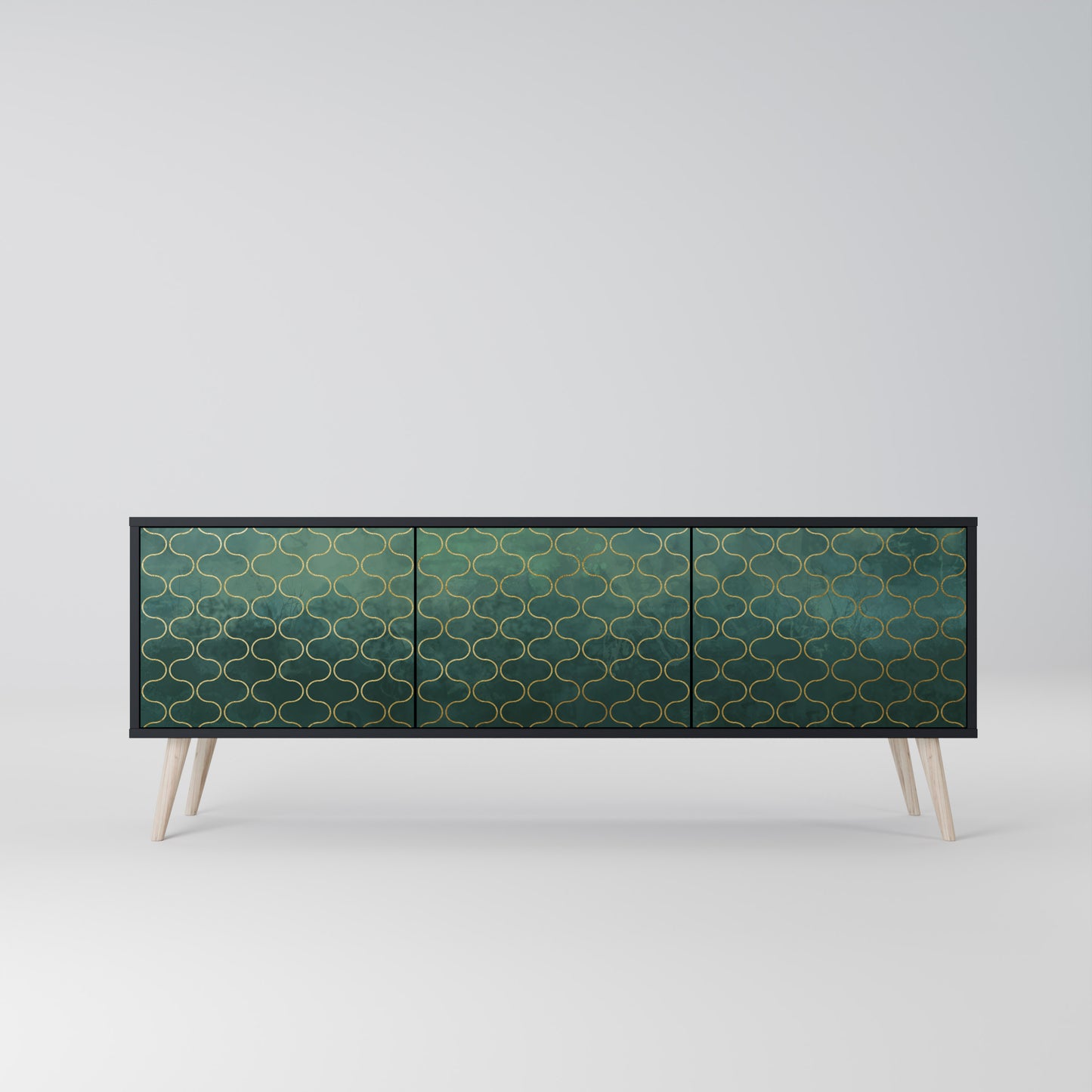 TESSELATED GREENERY 3-dörrars TV-bänk i svart finish