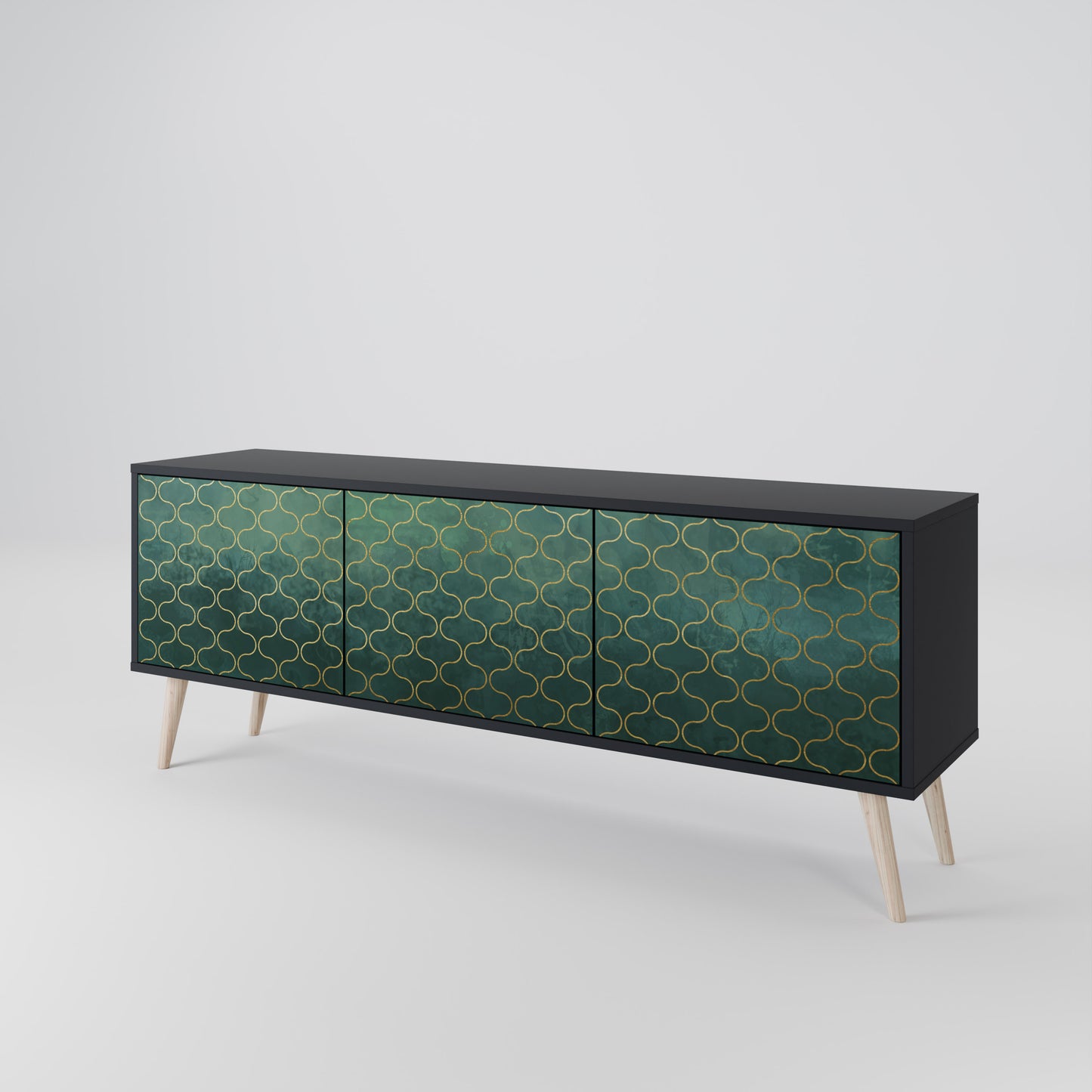 TESSELATED GREENERY 3-dörrars TV-bänk i svart finish