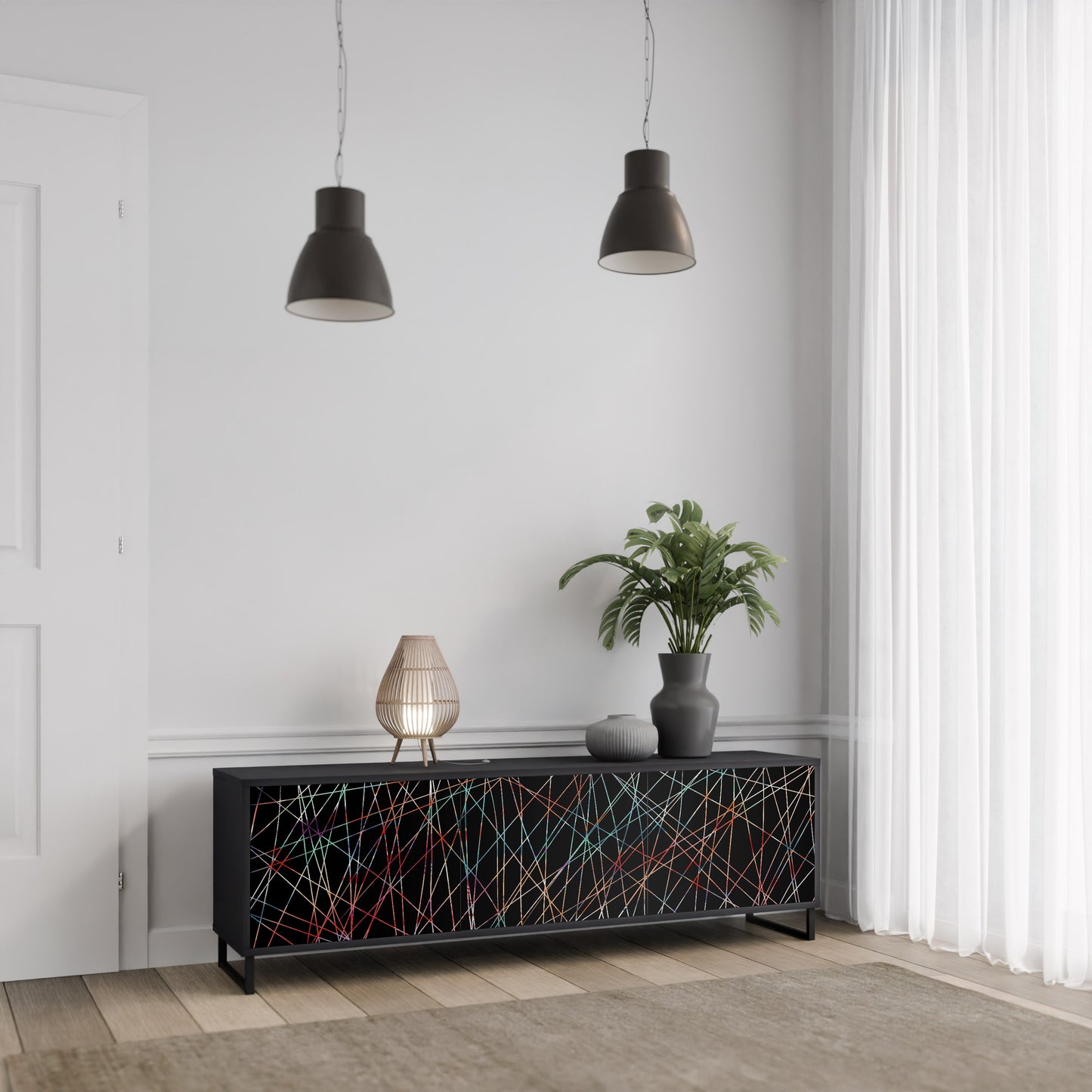 LUMINOUS SNARE 3-dörrars TV-bänk i svart finish
