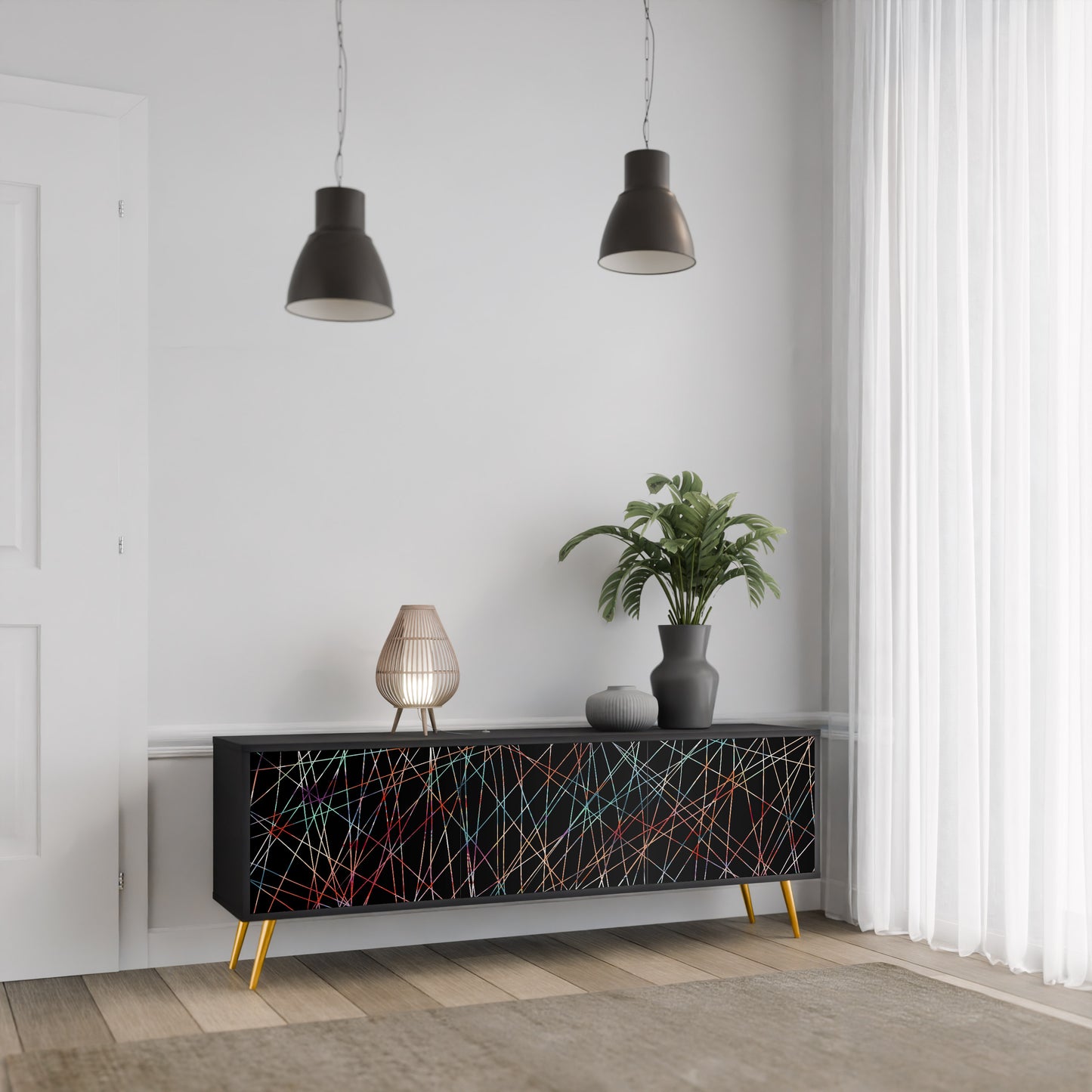 LUMINOUS SNARE 3-dörrars TV-bänk i svart finish