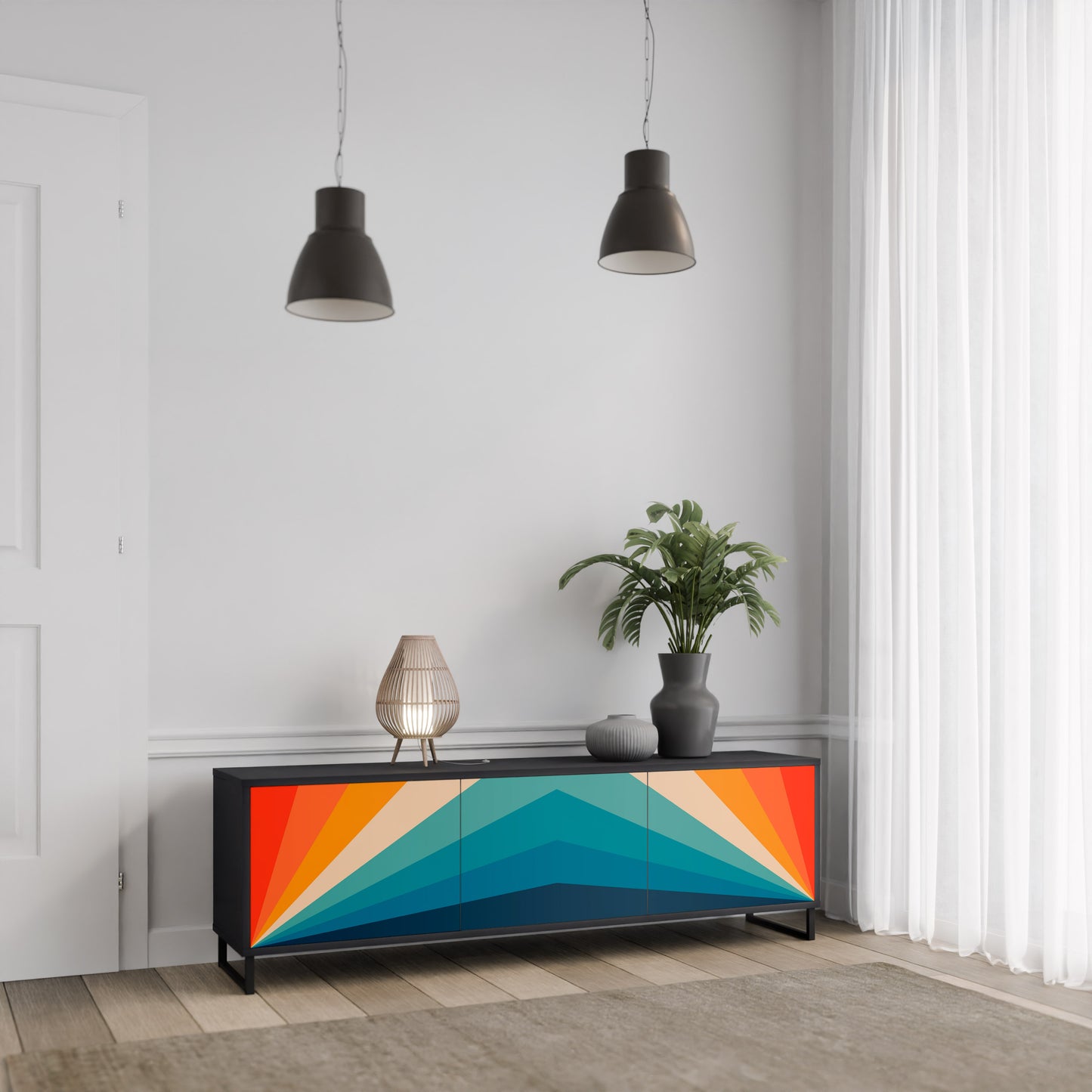 PRISM CONCUSSION 3-dörrars TV-bänk i svart finish