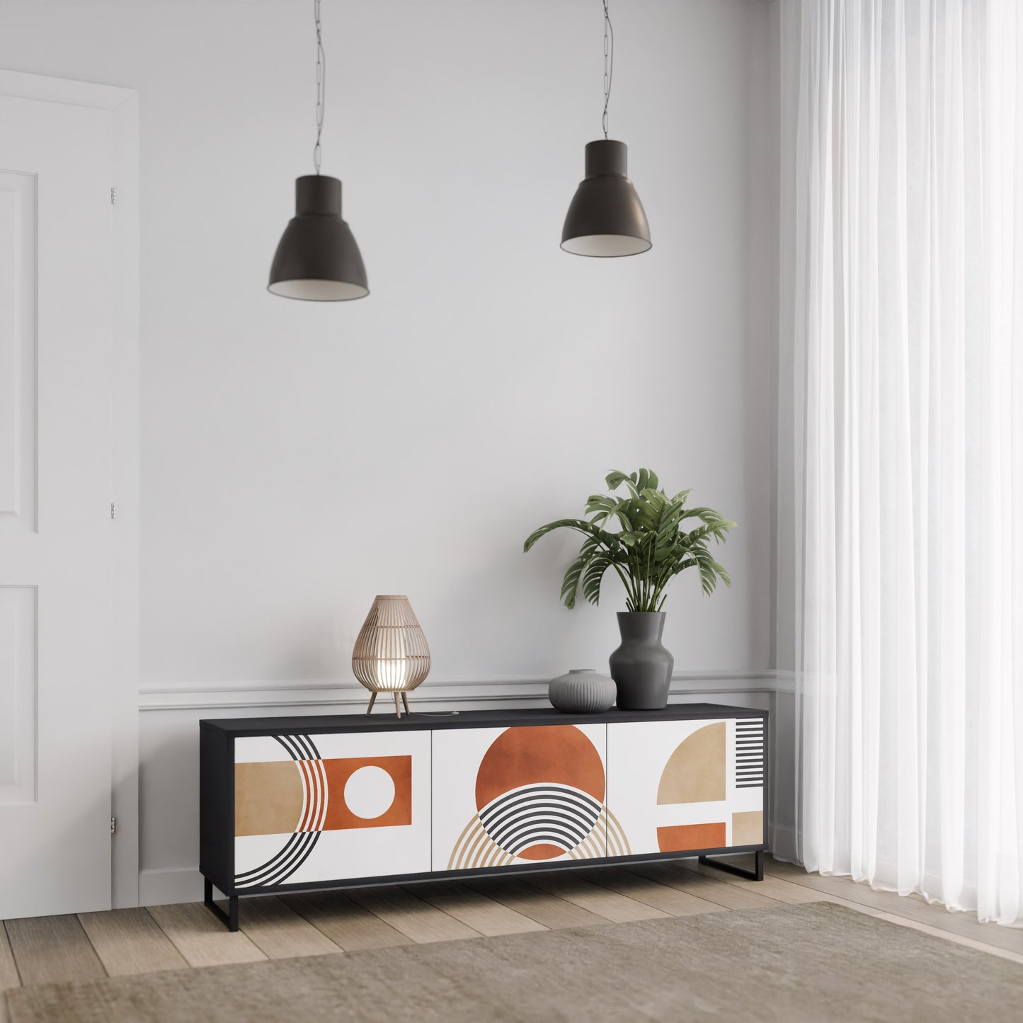 CIRCLE RHYTM 3-dörrars TV-bänk i svart finish