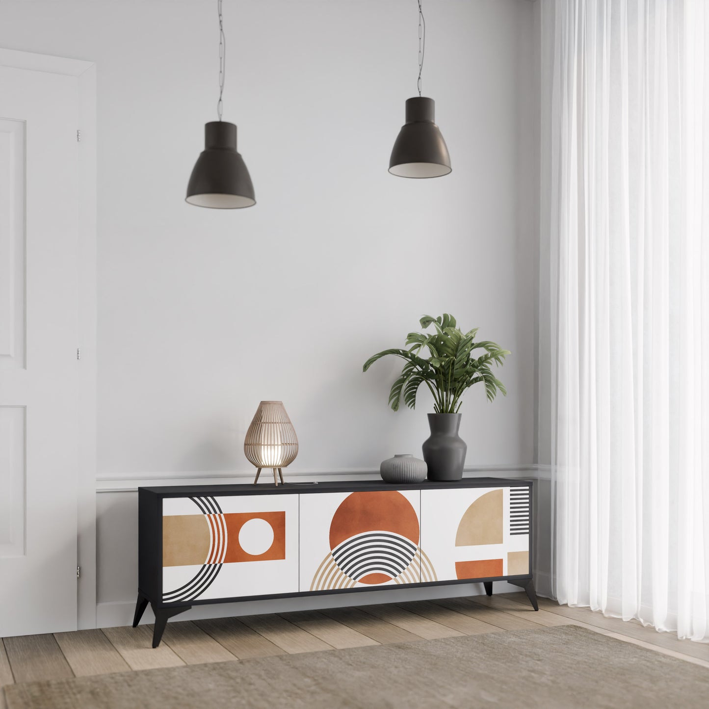 CIRCLE RHYTM 3-dörrars TV-bänk i svart finish