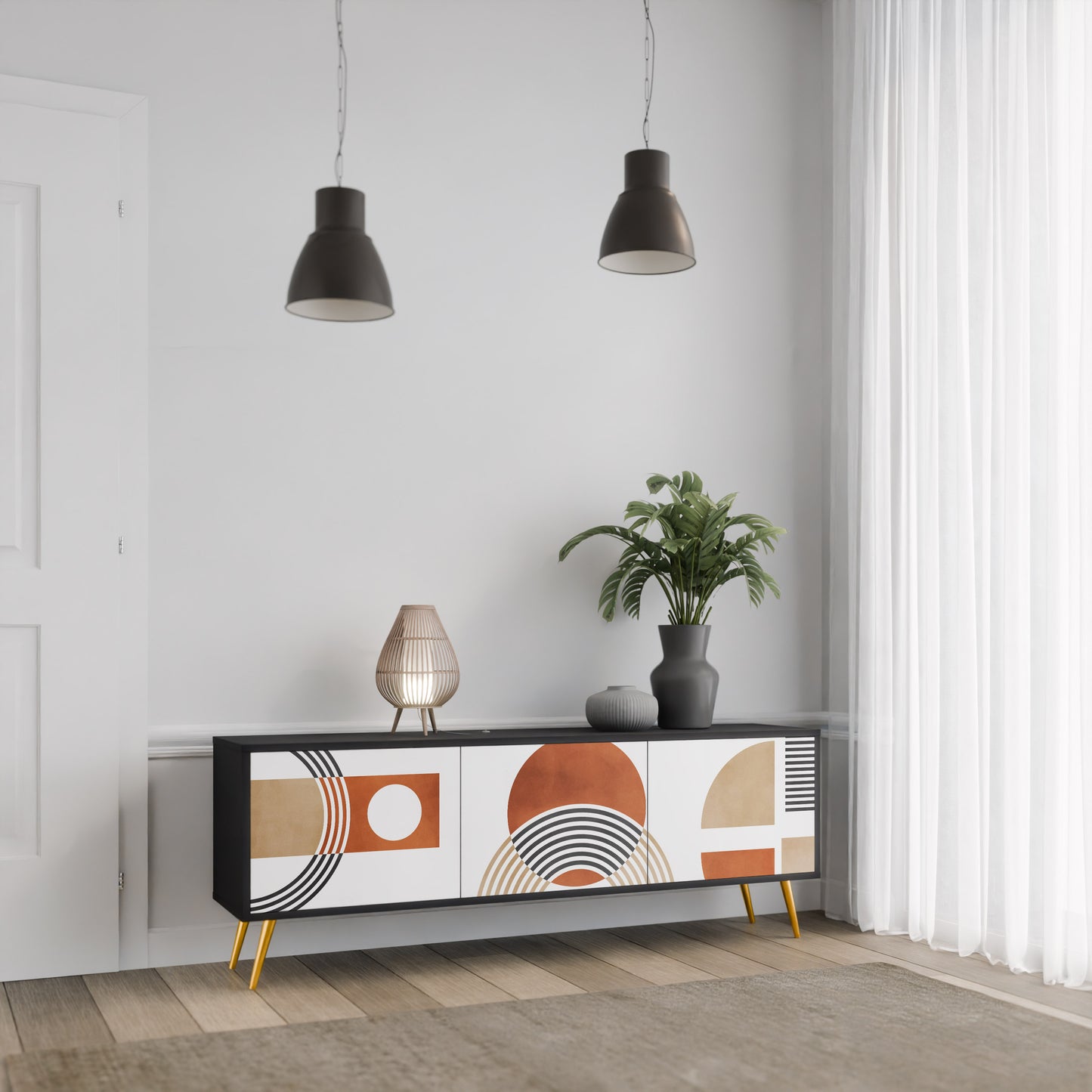 CIRCLE RHYTM 3-dörrars TV-bänk i svart finish