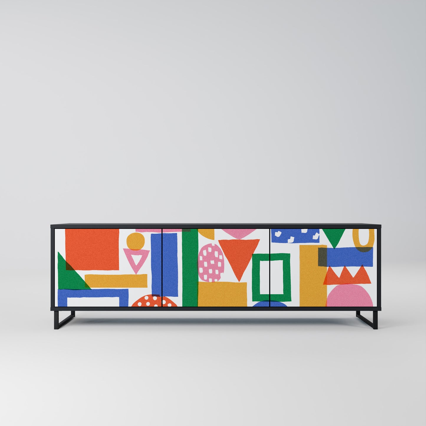 GEOMETRIC GLIMMER 3-dörrars TV-bänk i svart finish