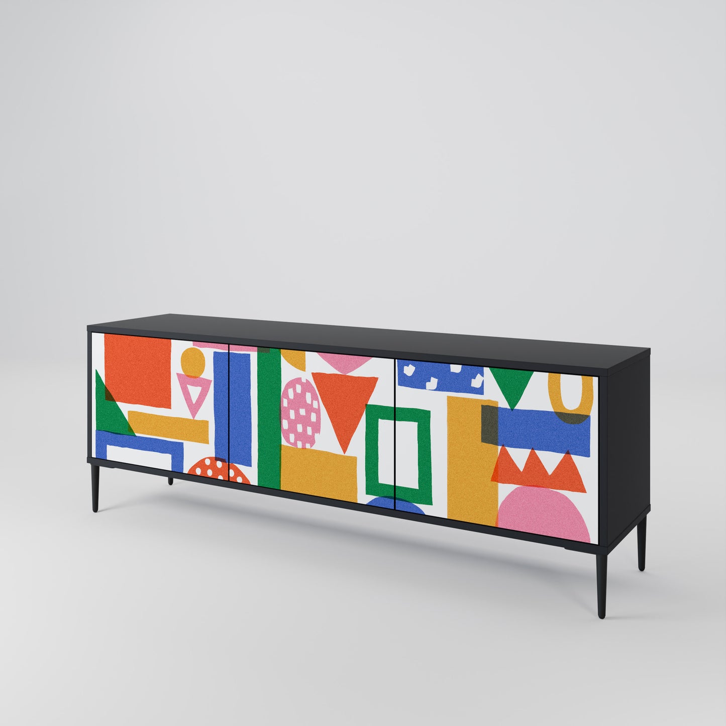 GEOMETRIC GLIMMER 3-dörrars TV-bänk i svart finish
