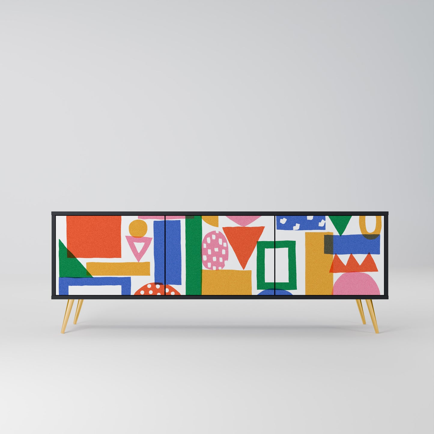 GEOMETRIC GLIMMER 3-dörrars TV-bänk i svart finish