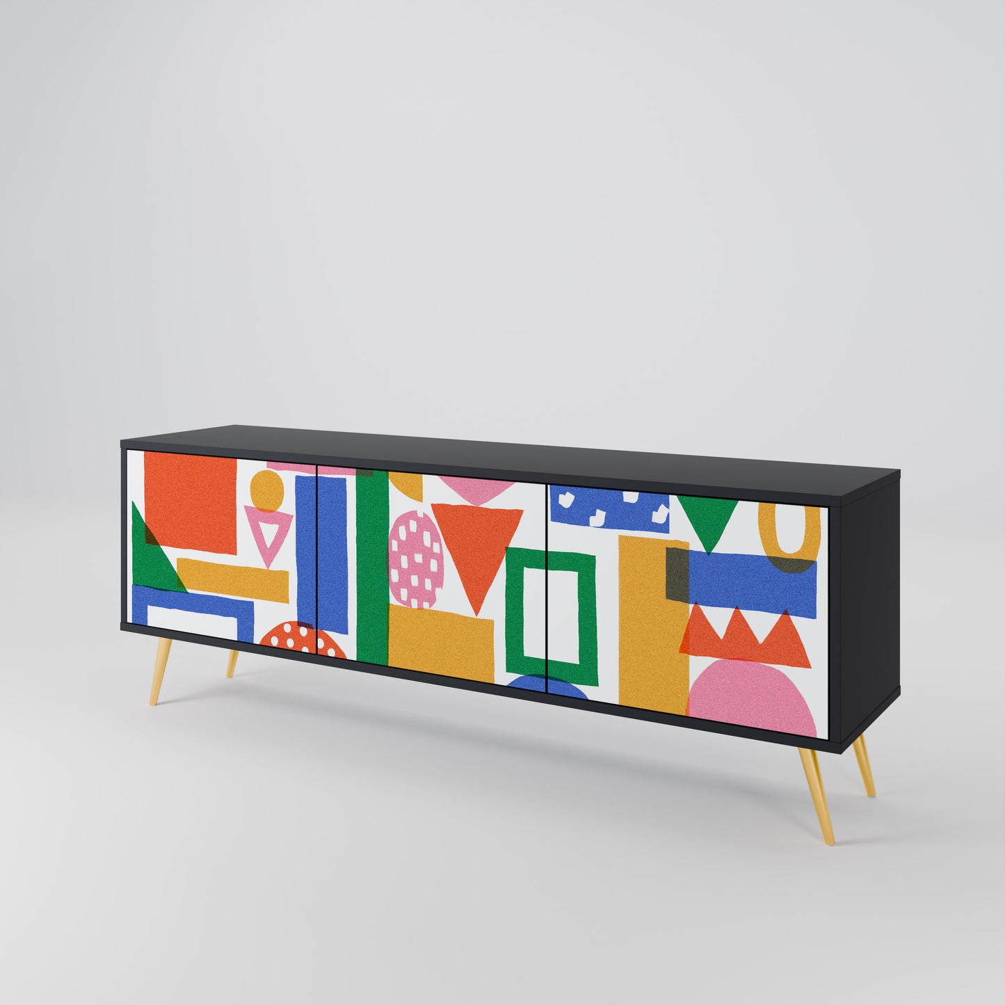 GEOMETRIC GLIMMER 3-dörrars TV-bänk i svart finish