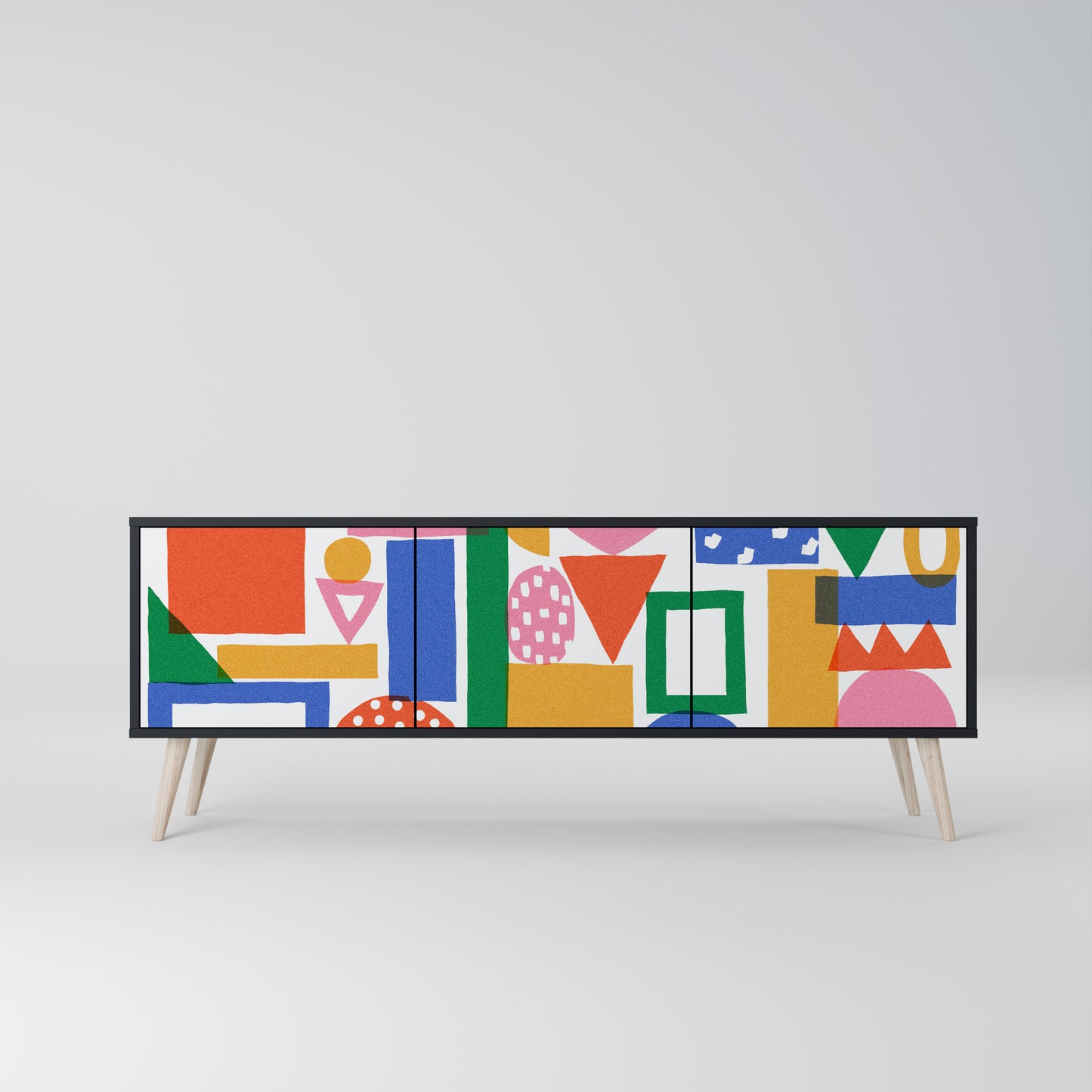 GEOMETRIC GLIMMER 3-dörrars TV-bänk i svart finish