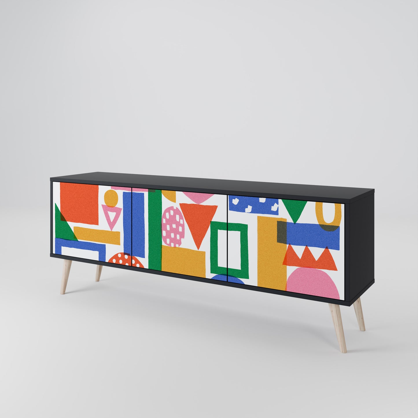 GEOMETRIC GLIMMER 3-dörrars TV-bänk i svart finish