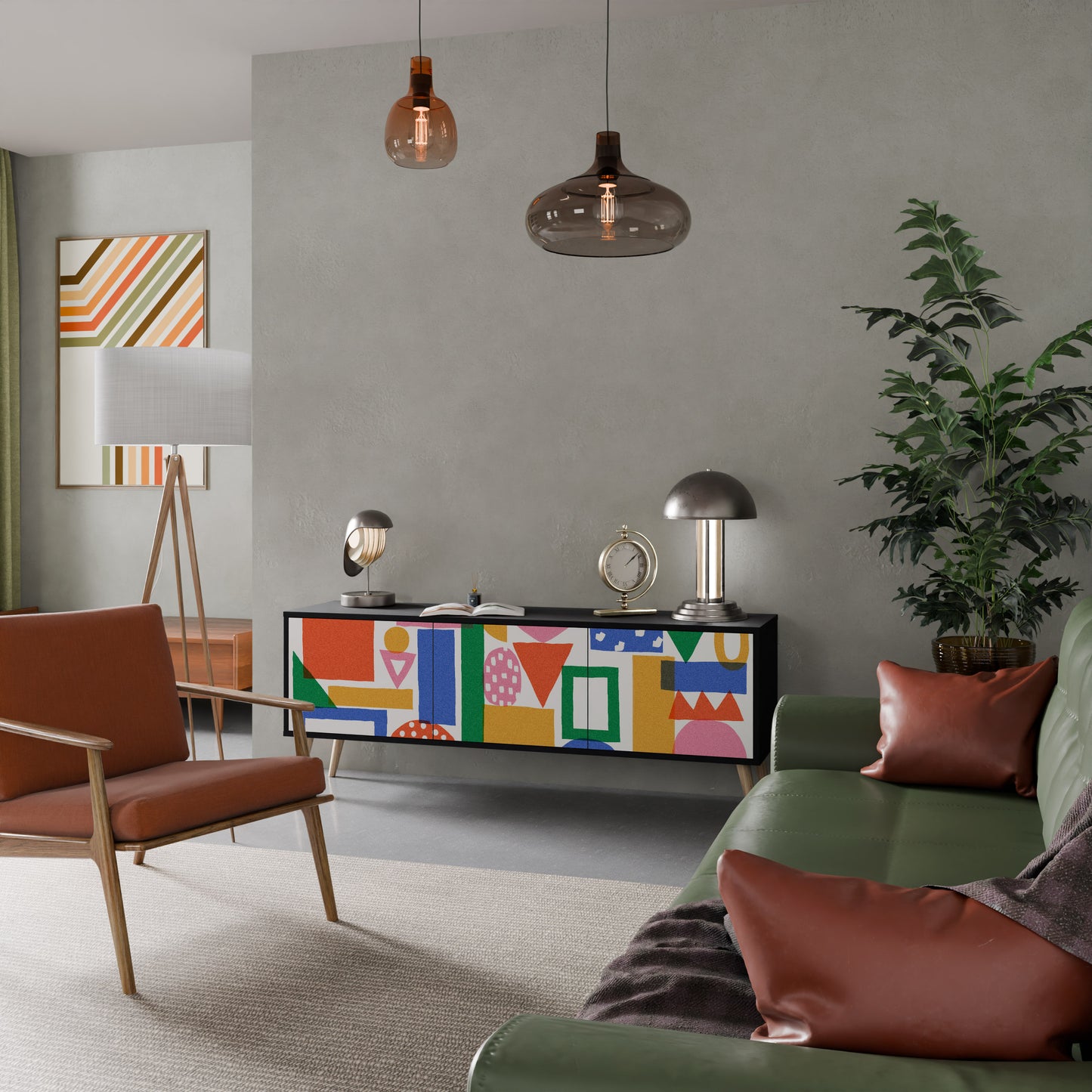 GEOMETRIC GLIMMER 3-dörrars TV-bänk i svart finish