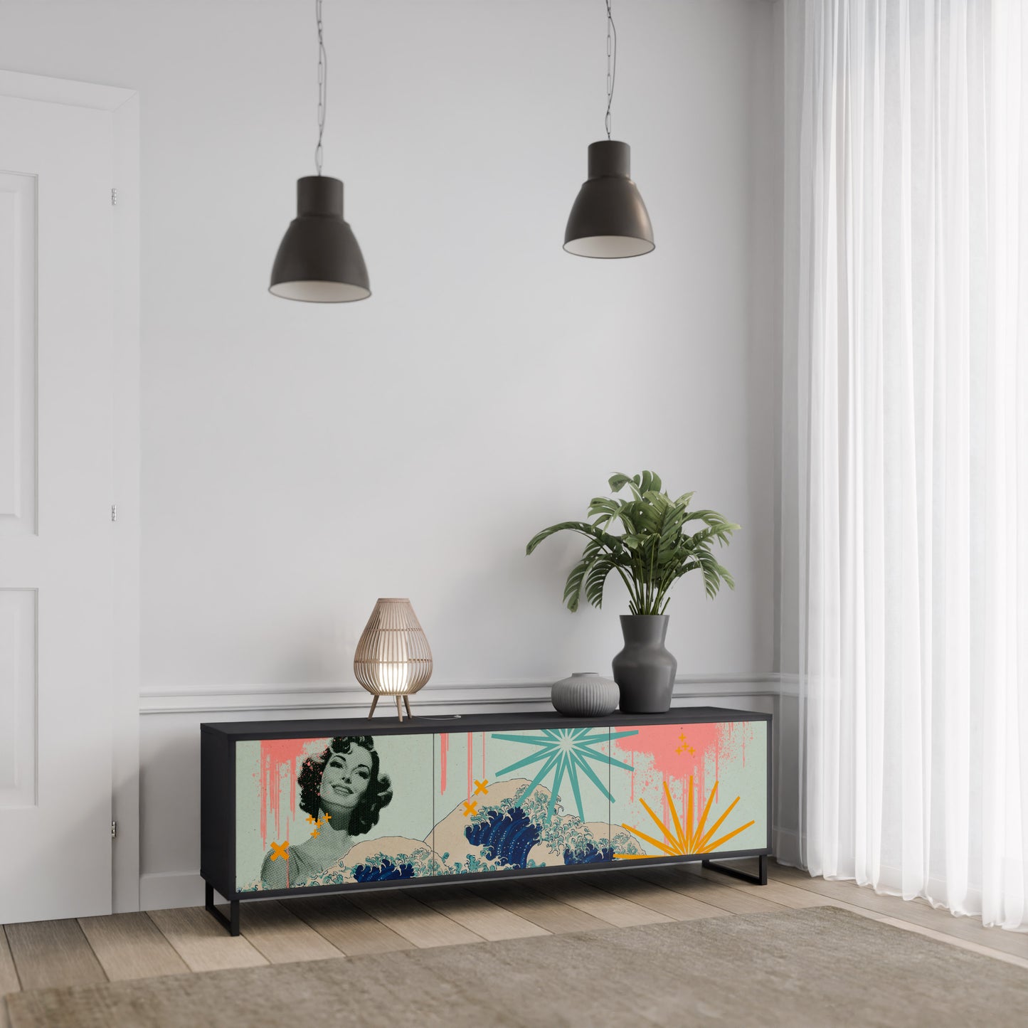 KANAGAWA BEAUTY 3-dörrars TV-bänk i svart finish