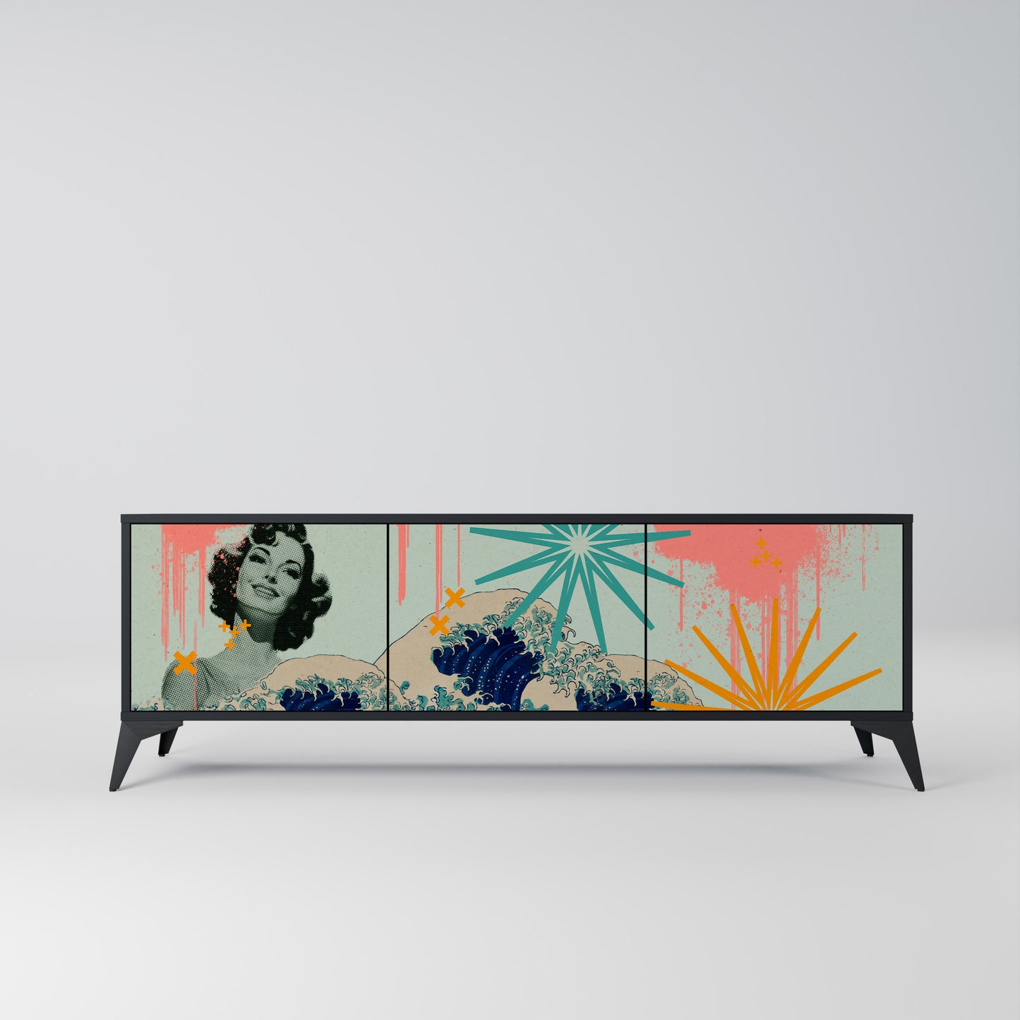 KANAGAWA BEAUTY 3-dörrars TV-bänk i svart finish