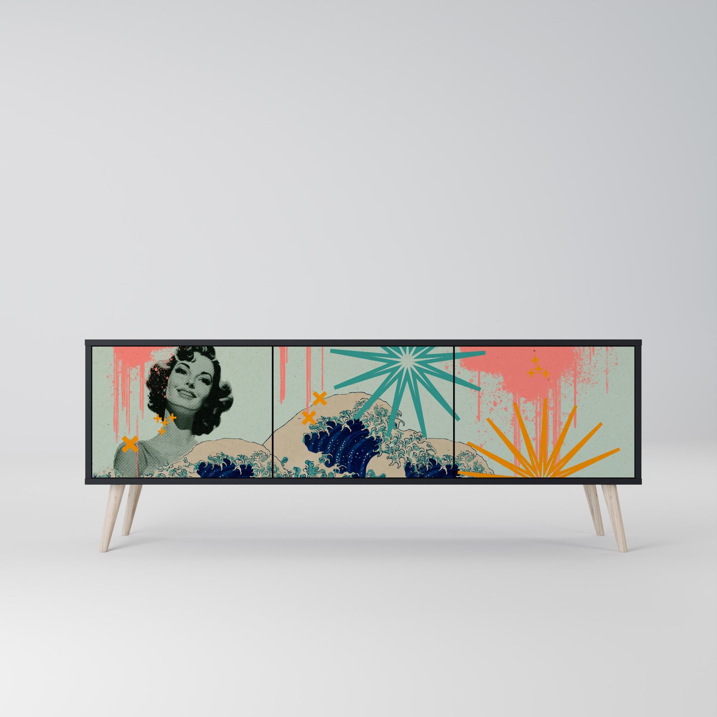 KANAGAWA BEAUTY 3-dörrars TV-bänk i svart finish