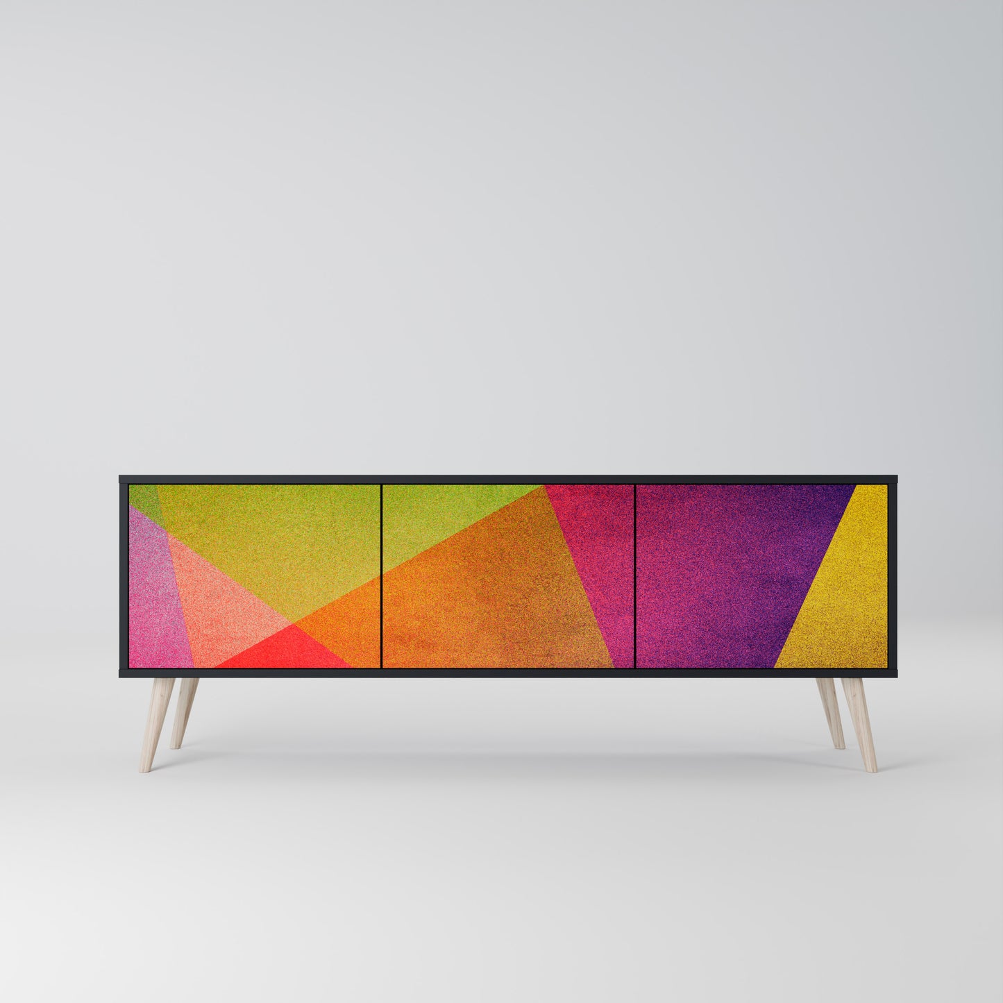 VIVID GEOMETRY 3-dörrars TV-bänk i svart finish