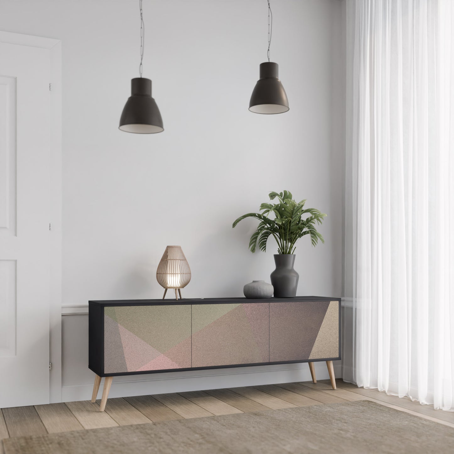 BEIGE GEOMETRY 3-dörrars TV-bänk i svart finish