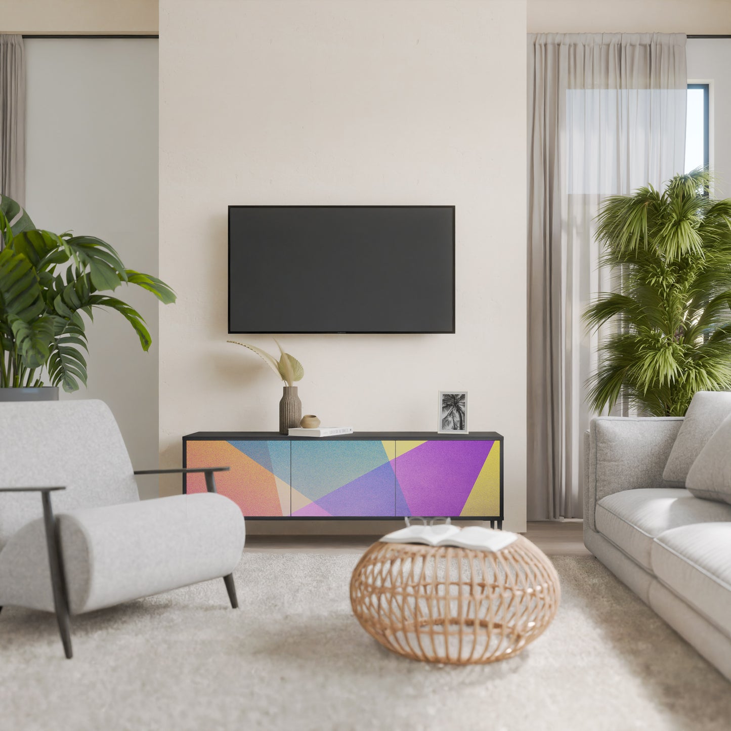 LJUS GEOMETRY 3-dörrars TV-bänk i svart finish