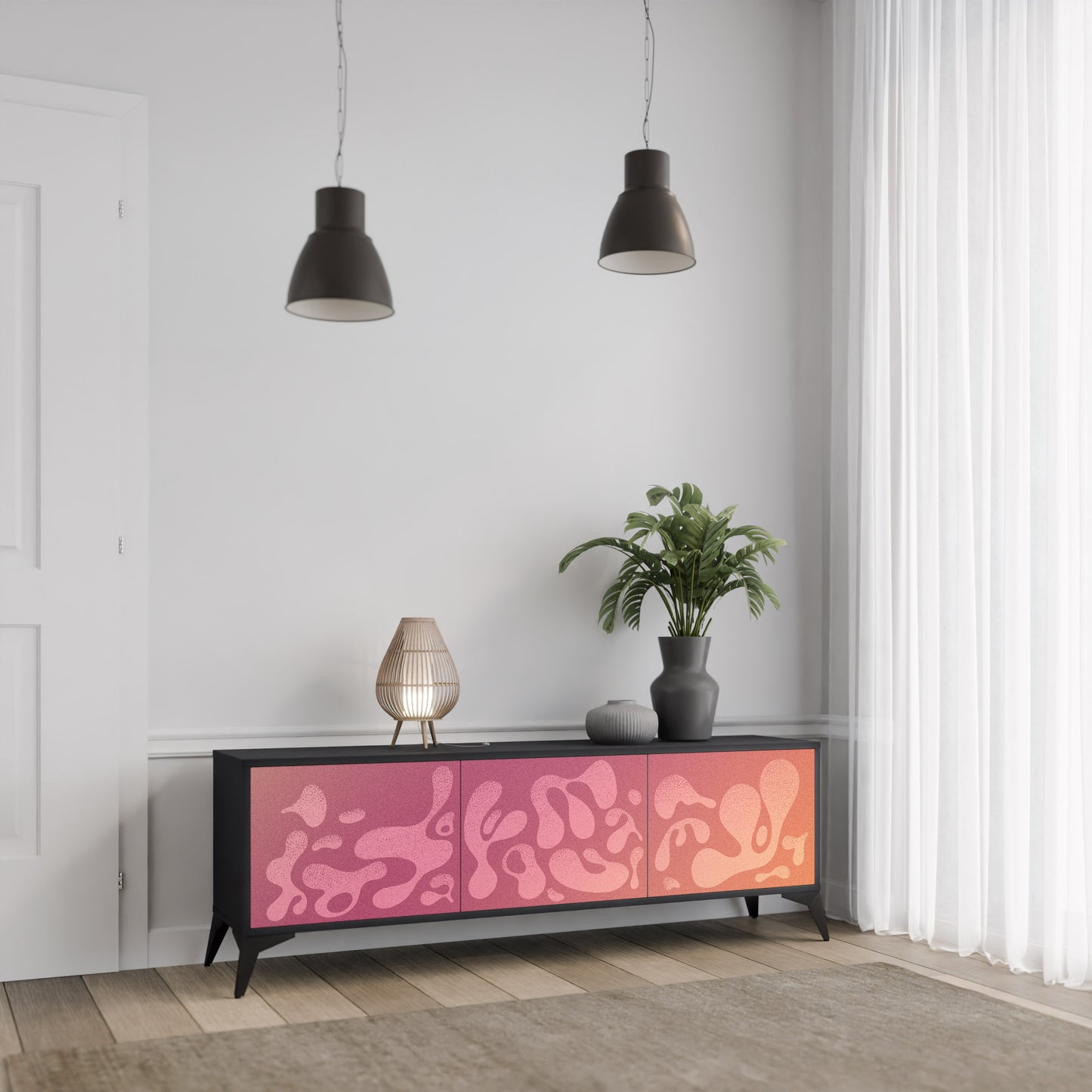 IRREGULAR ROSA 3-dörrars TV-bänk i svart finish