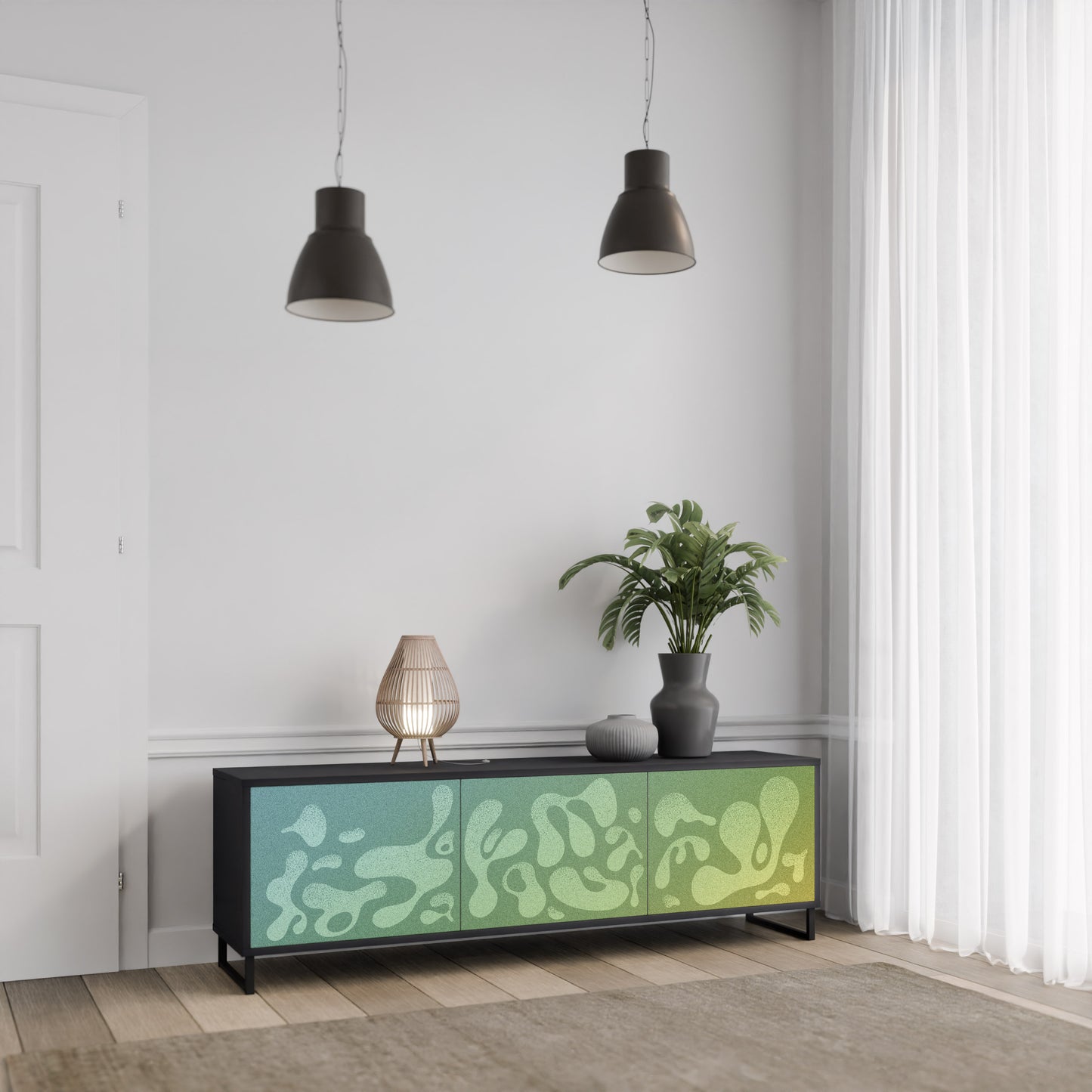 IRREGULAR BLUE 3-Dörrars TV-bänk i svart finish