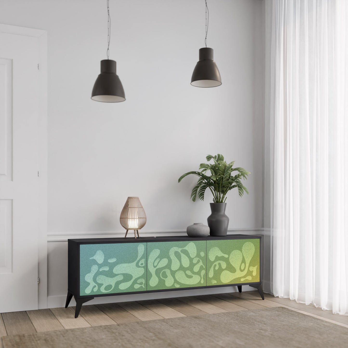 IRREGULAR BLUE 3-Dörrars TV-bänk i svart finish