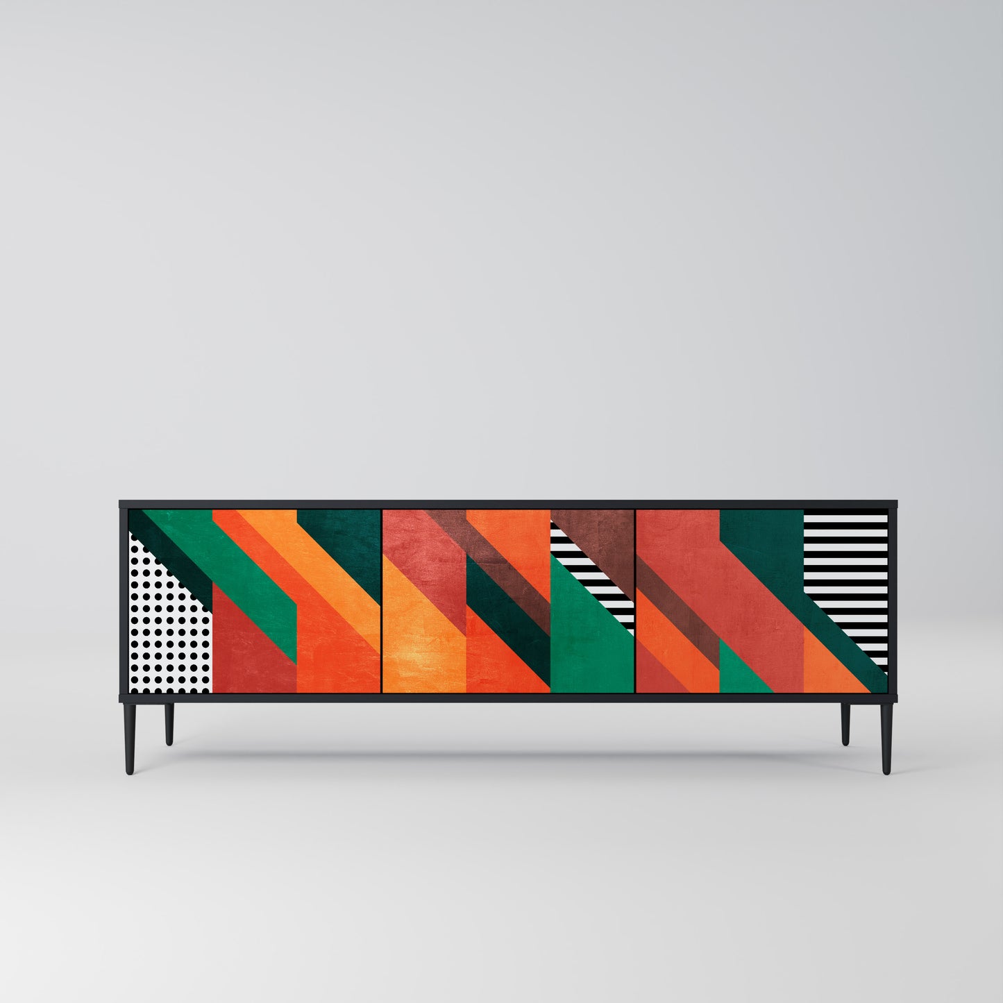 MAKESHIFT ARTISTRY 3-Door TV Stand in Black Finish